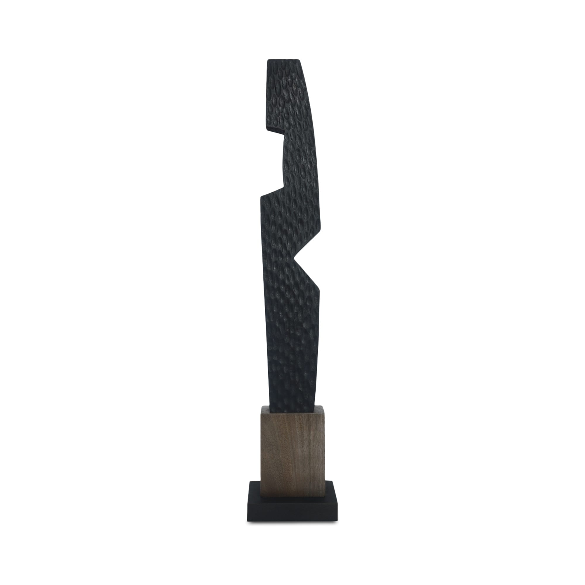 Emilian Sculpture Rectangular Solid Mango Wood Stacked Form Carved Accents Black And Natural Finish