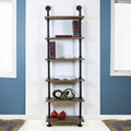 Emitt Tall Bookshelf Black Pipe Frame With Weathered Maple Shelves