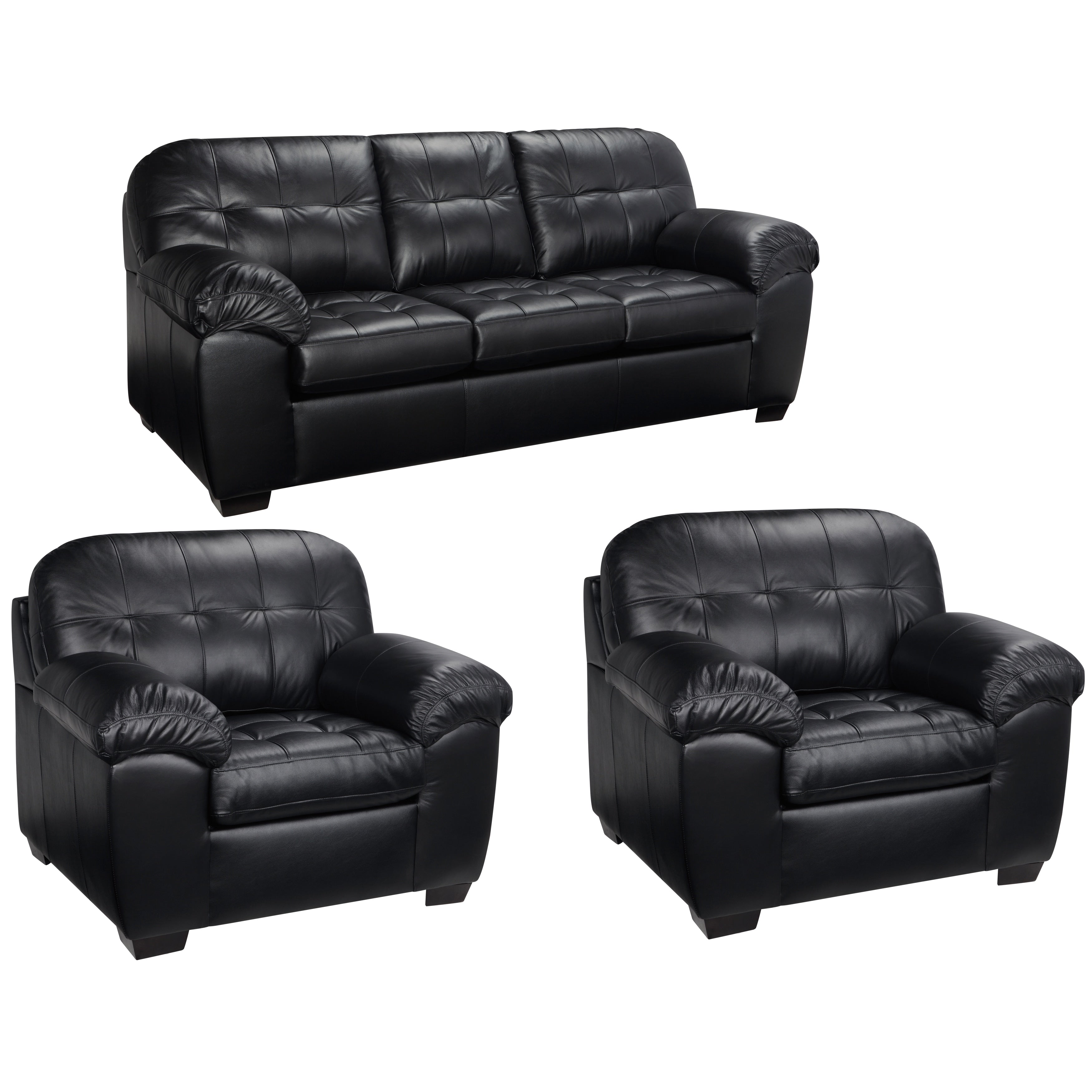 Emma Black Italian Leather Sofa And Two Chairs