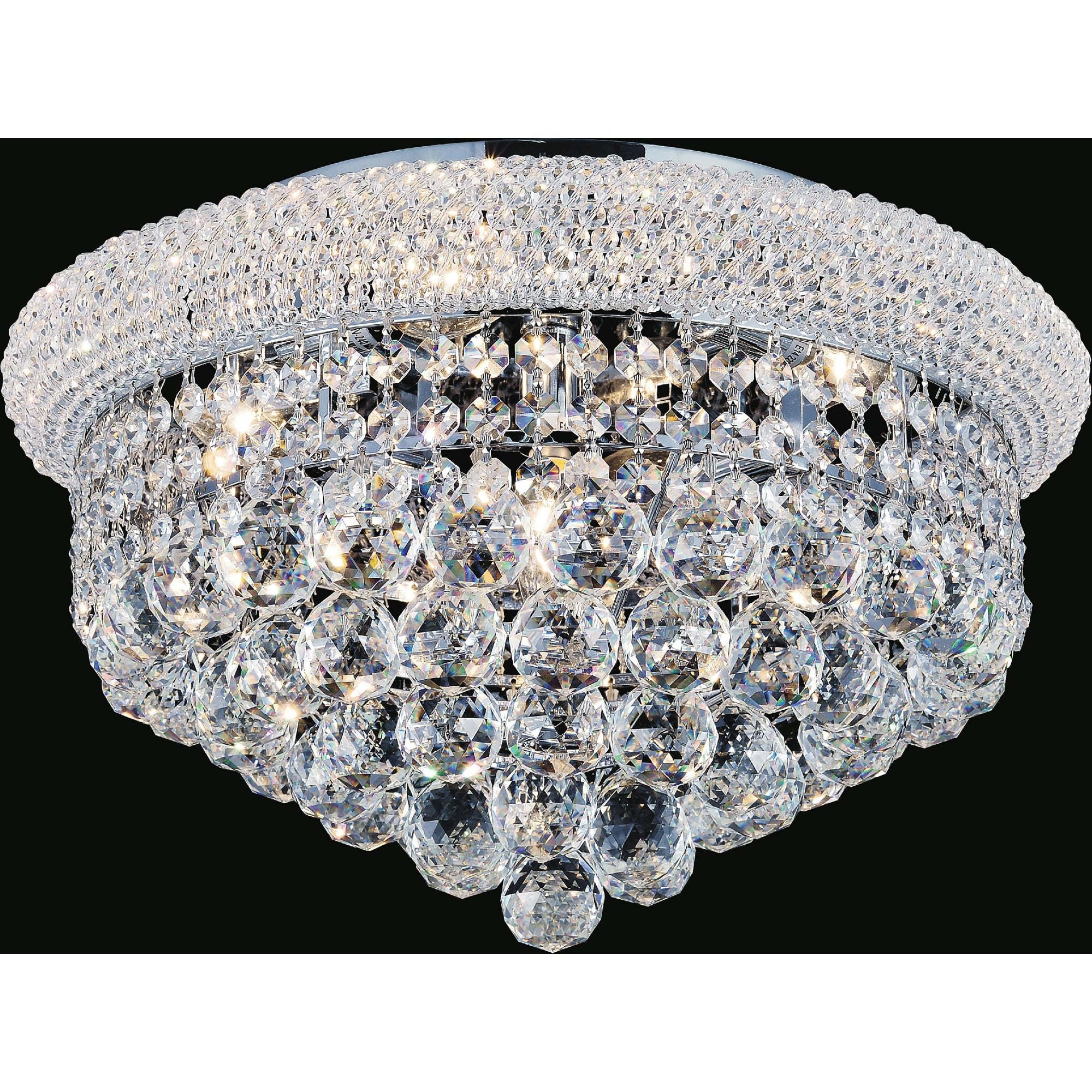 Empire Collection Chrome Finished Stainless Steel 5 Light Flush Mount Fixture With Multifaceted Crystal Shade