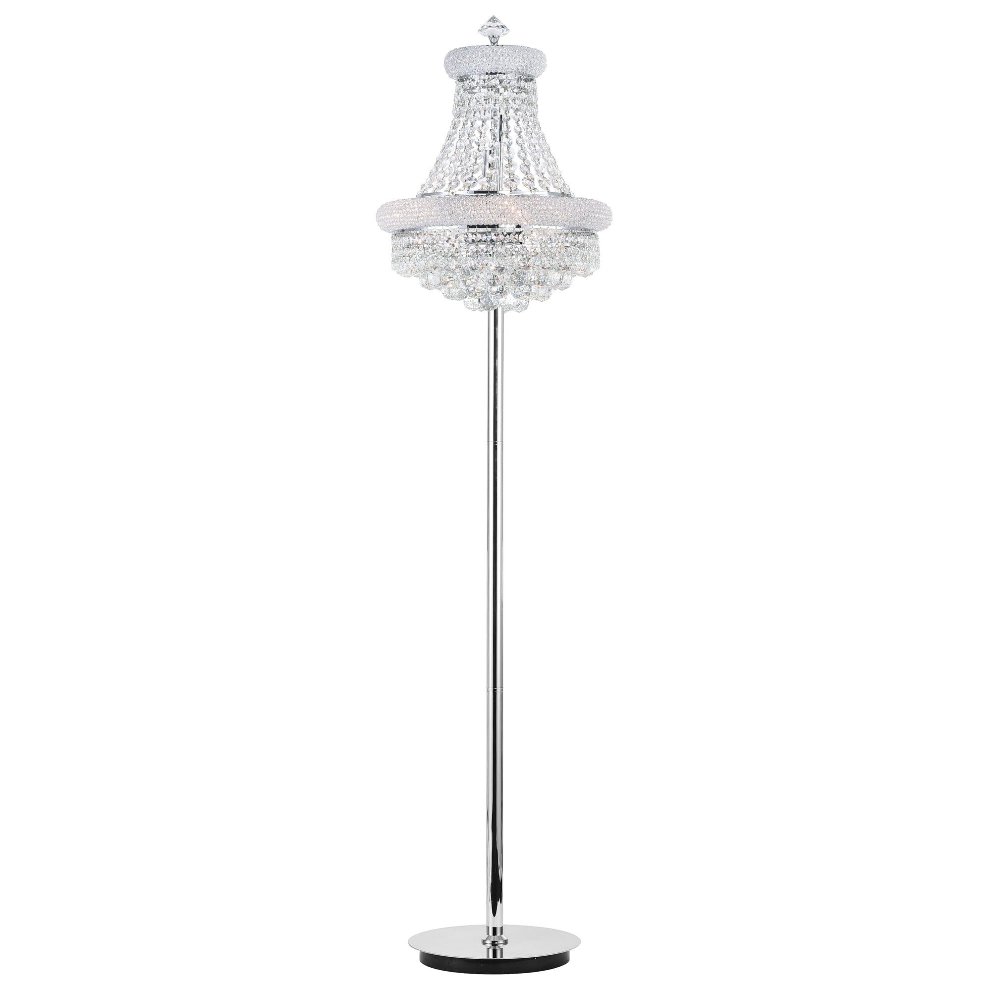 Empire Collection Chrome Finished Stainless Steel 8 Light Floor Lamp With Multifaceted Crystal Accents