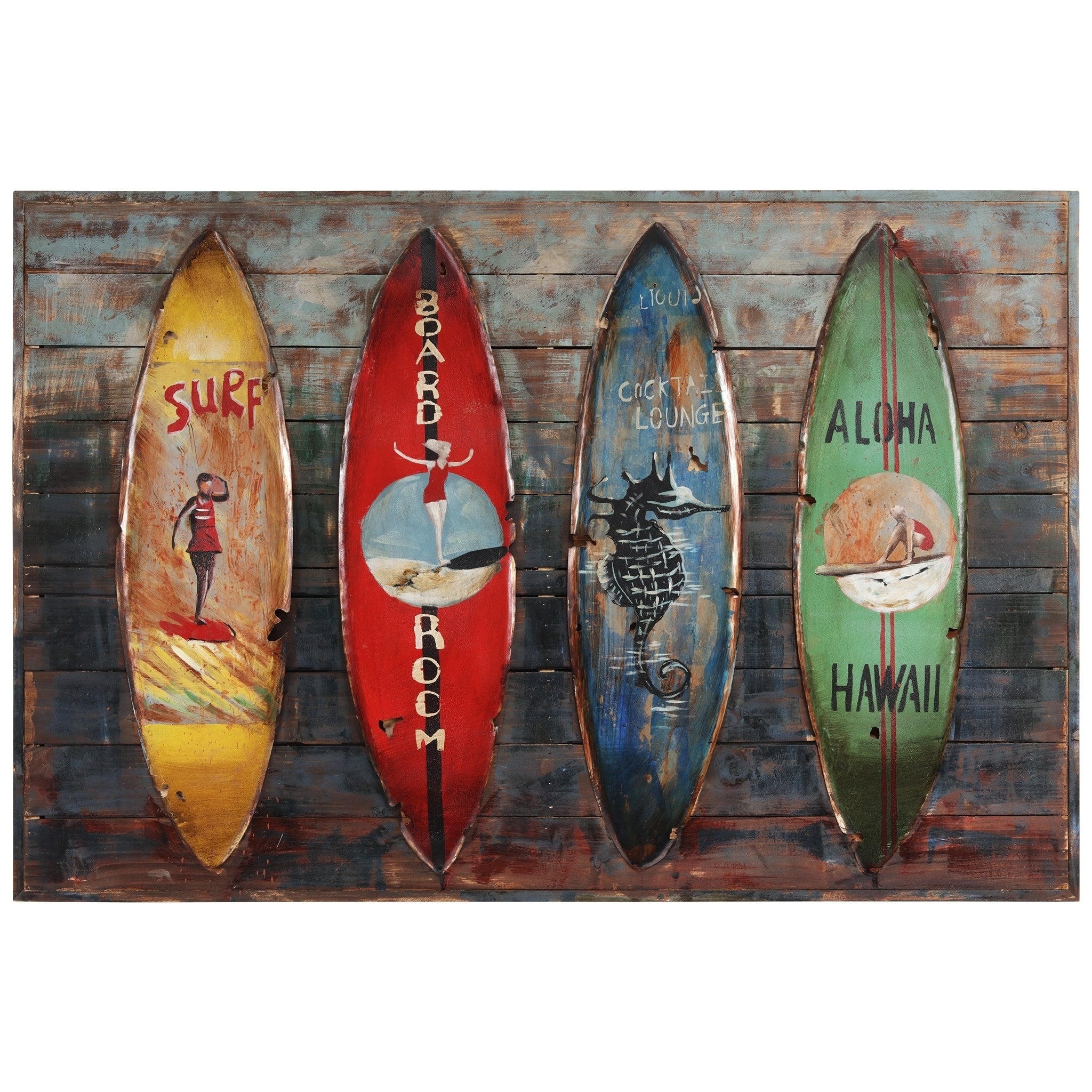 Canoes Metallic Handed Painted Rugged Wooden Blocks Wall Art