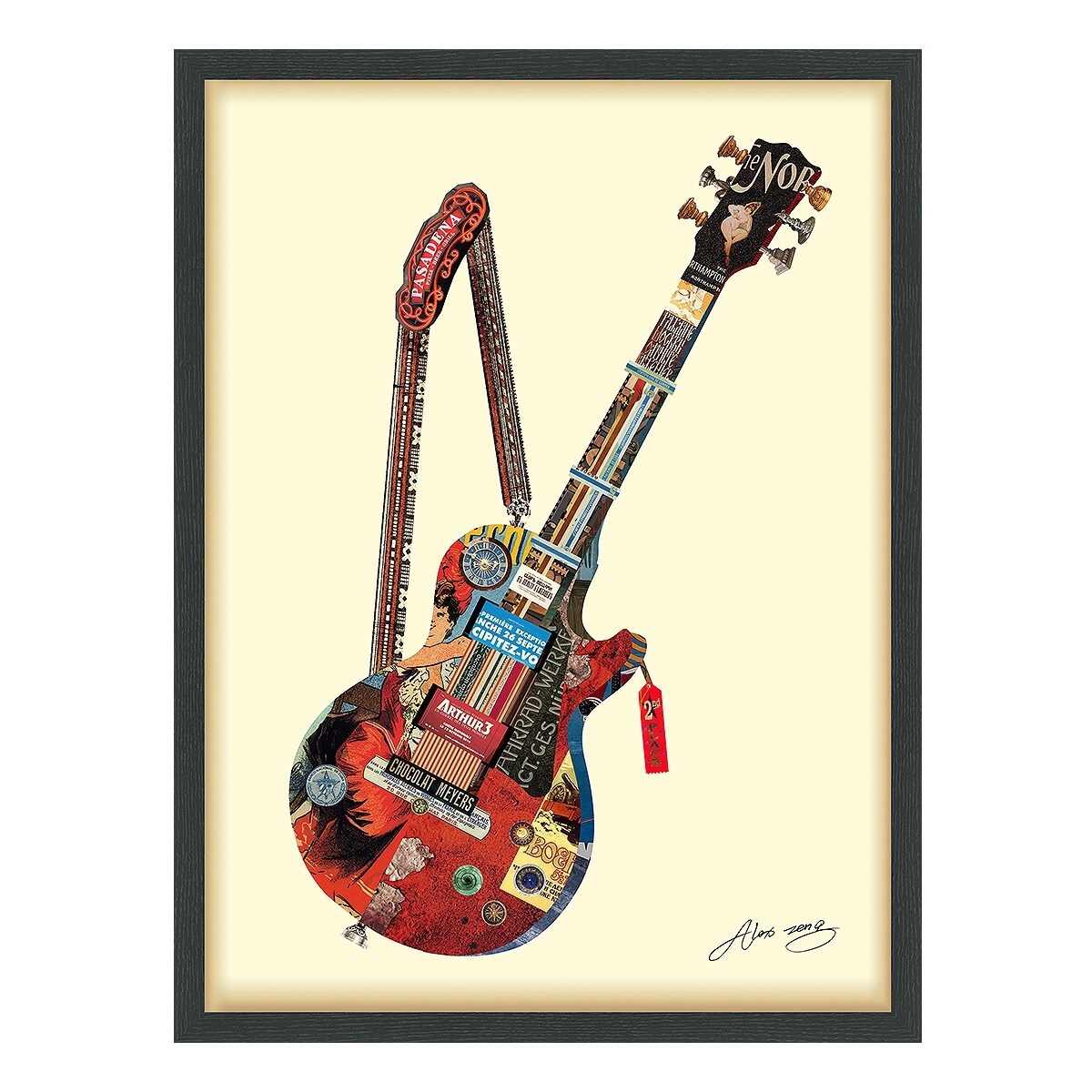 Empire Art Electric Guitar Hand Made Signed Art Collage By Ead Artists Co Op Under Tempered Glass In Black Frame