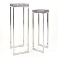 Empire Art Silver Faux Lizard Leather Tall Nesting Tables Set Of 2