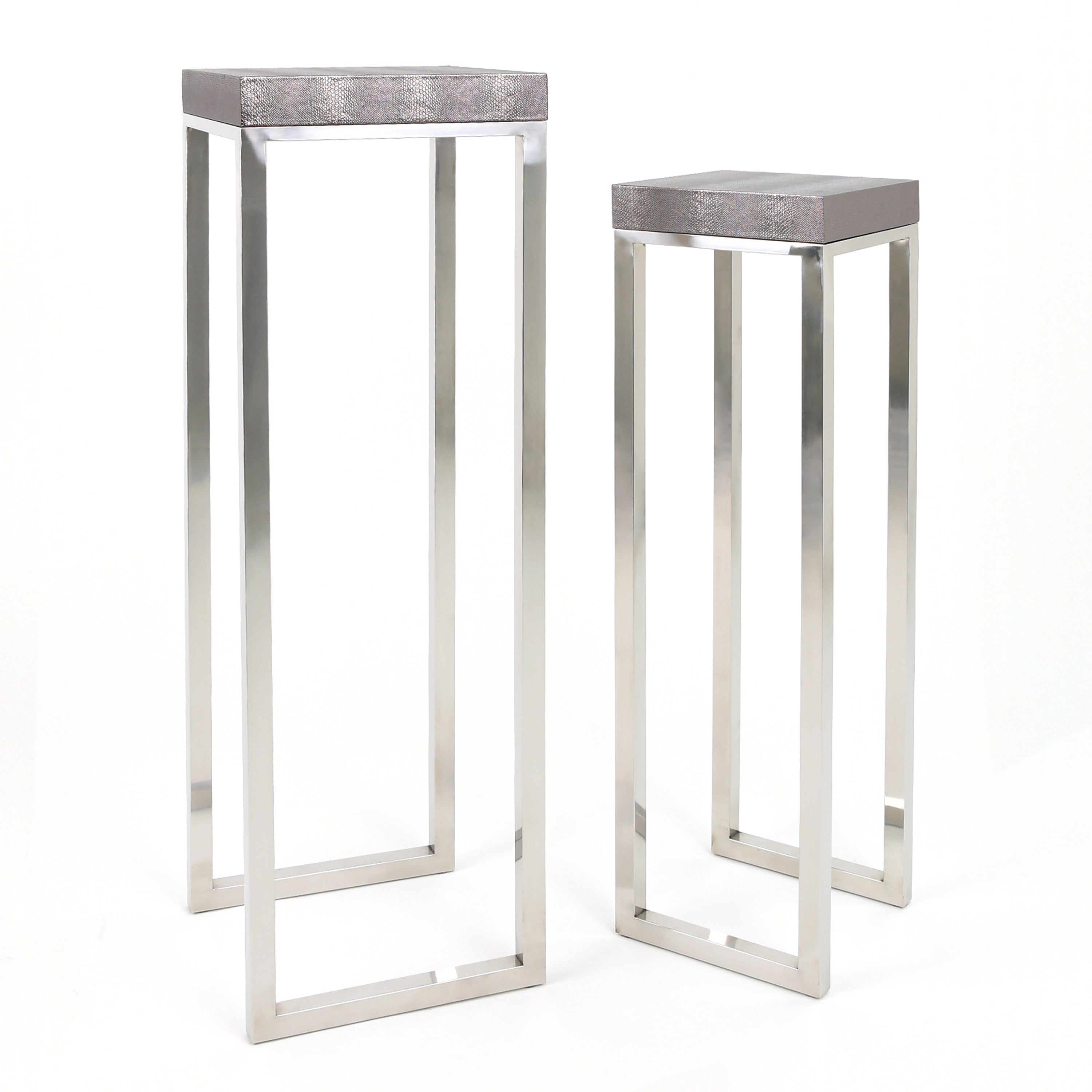Empire Art Silver Faux Lizard Leather Tall Nesting Tables Set Of 2