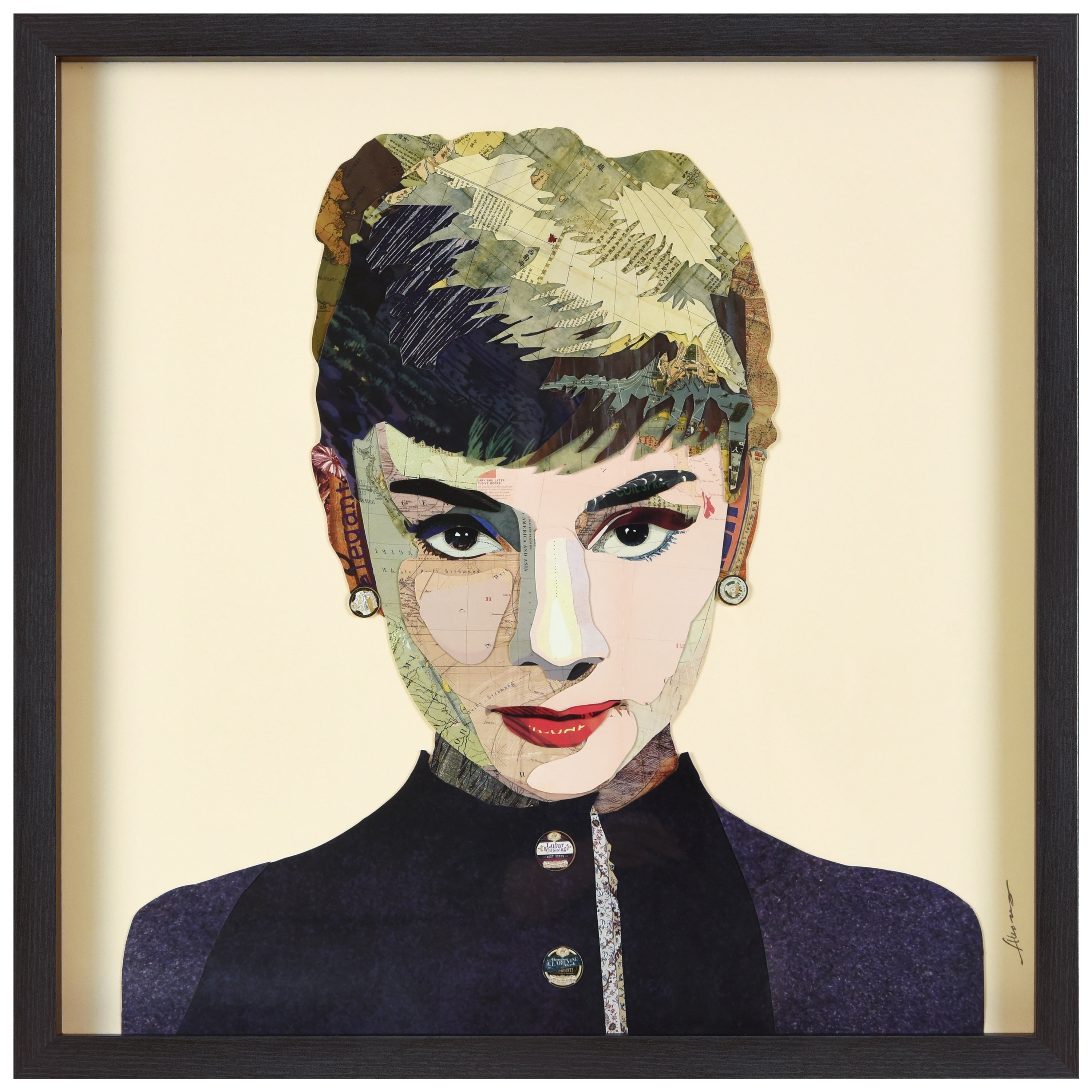 Empire Art Audrey Hand Made Signed Art Collage By Ead Artists Co Op Under Tempered Glass In Black Frame