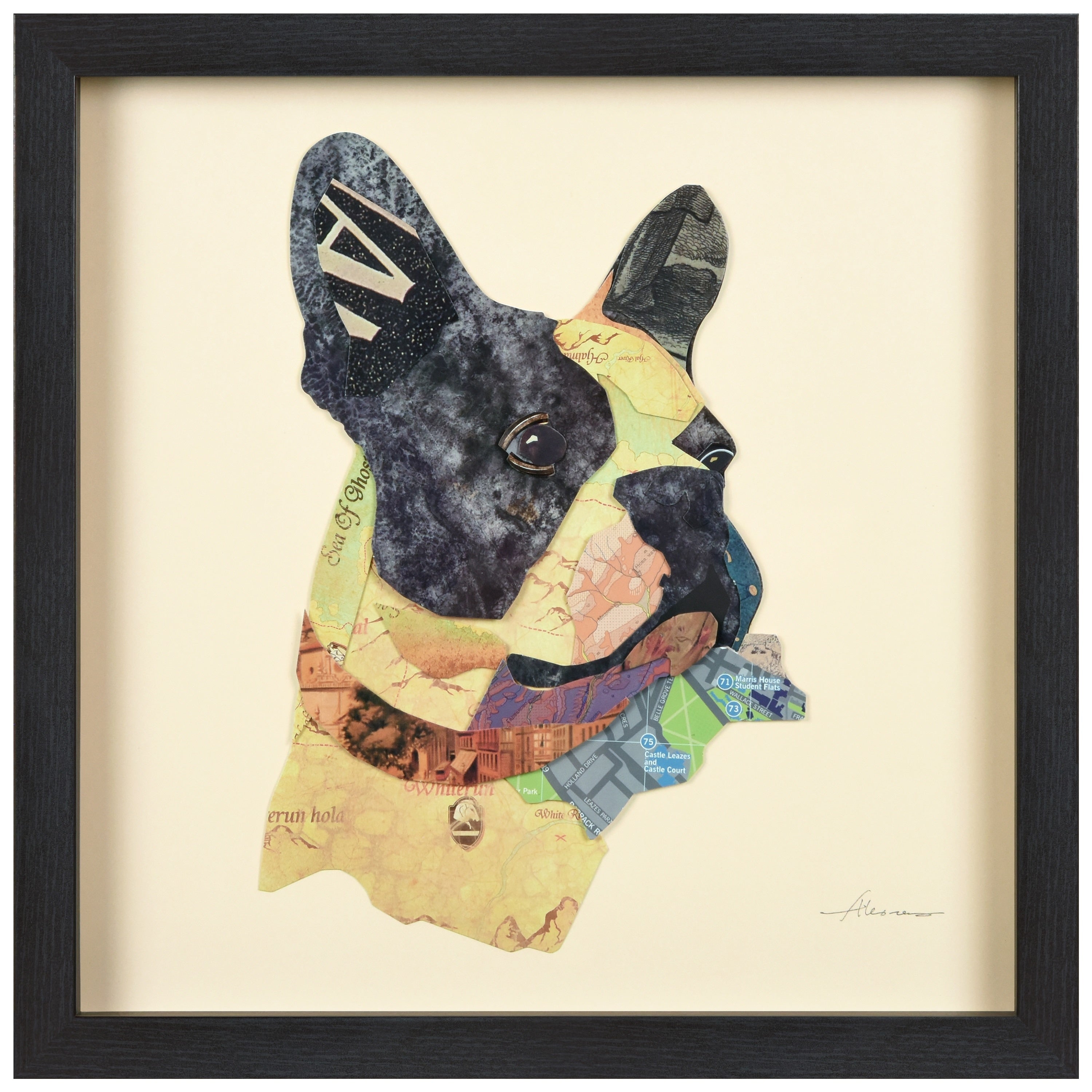 Empire Art Boston Terrier Closeup Hand Made Signed Art Collage By Ead Artists Co Op Under Tempered Glass In Black Frame