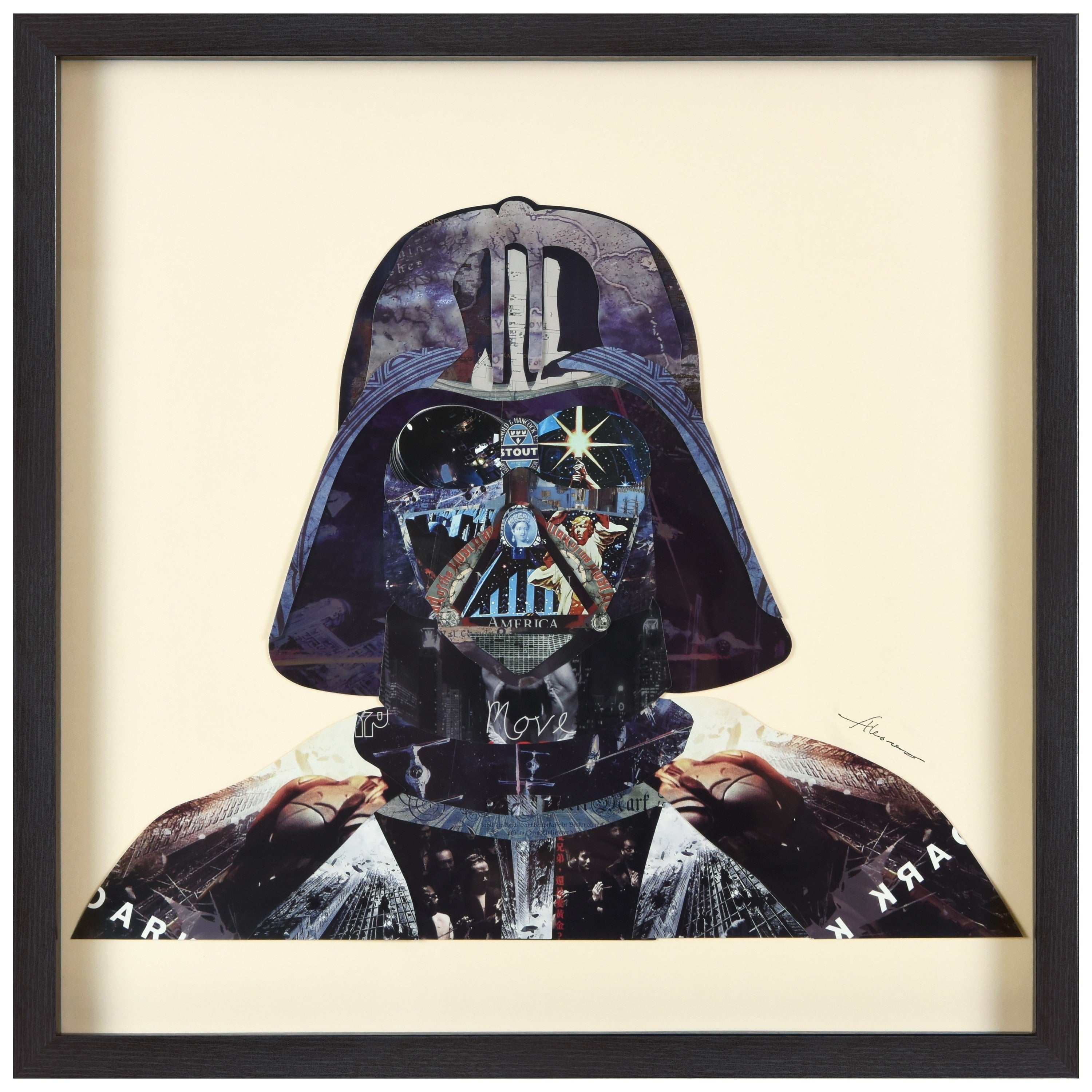 Empire Art Dark Side Hand Made Signed Art Collage By Ead Artists Co Op Under Tempered Glass In Black Frame