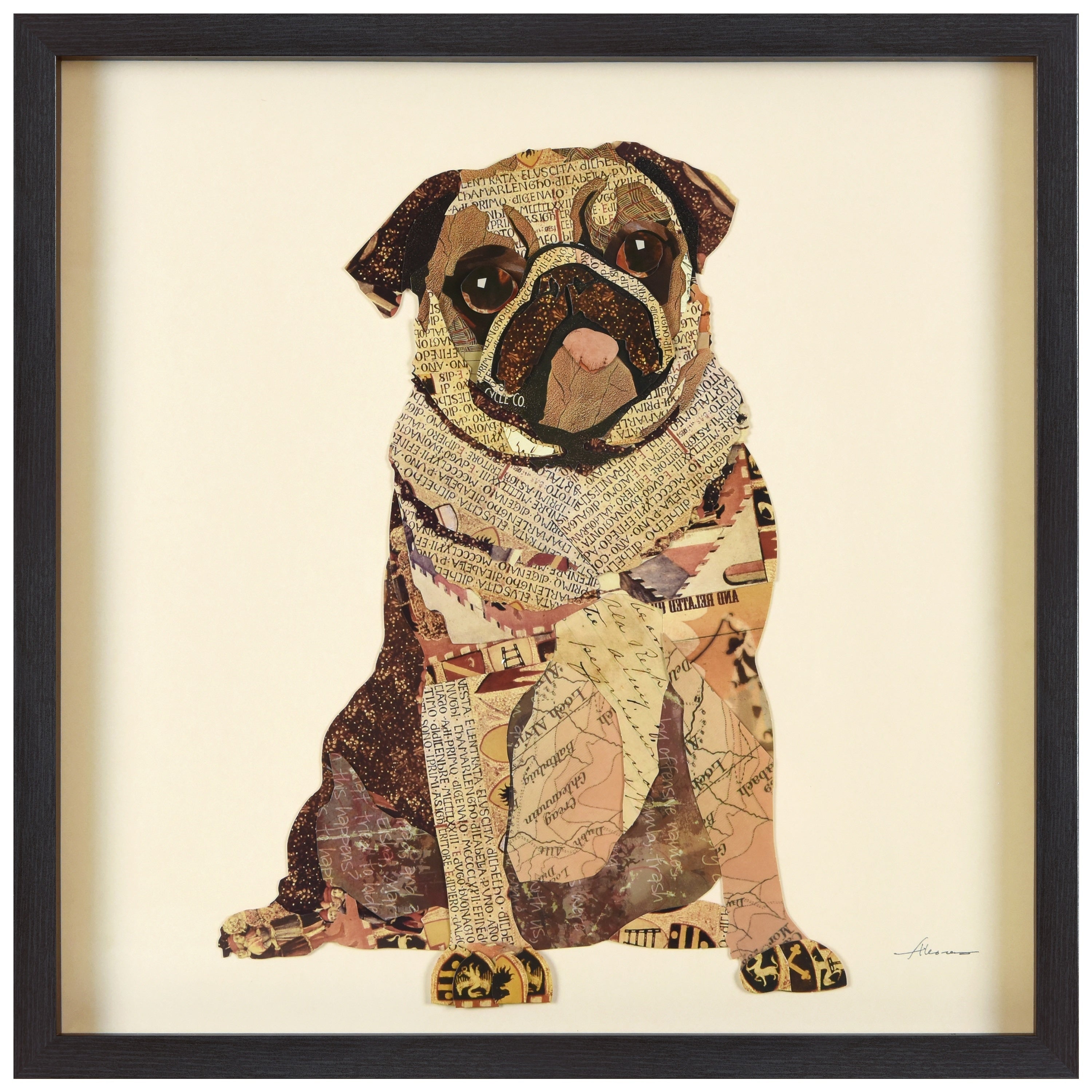 Empire Art My Puggy Hand Made Signed Art Collage By Ead Artists Co Op Under Tempered Glass In Black Frame