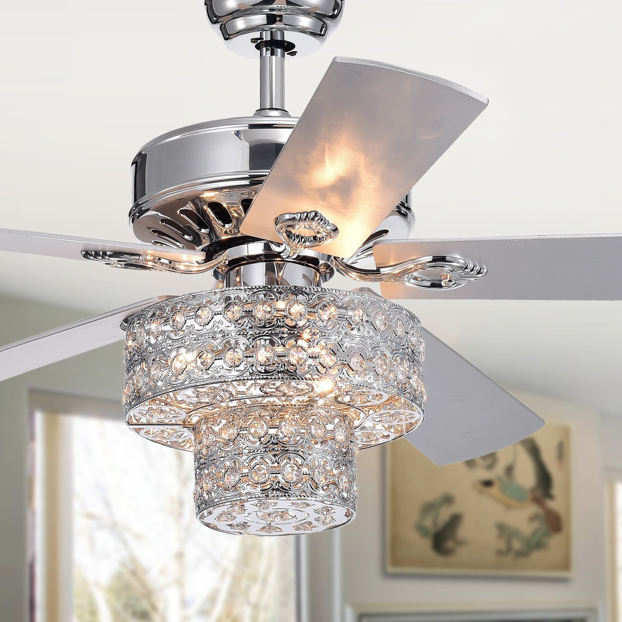 Empire Un 5 Blade Silver Chandelier Ceiling Fan 52 Inch With Remote Control