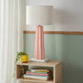 Enameled Aluminum Fluted Table Lamp With Linen Shade 12.0 L X 12.0 W X 24.0 H