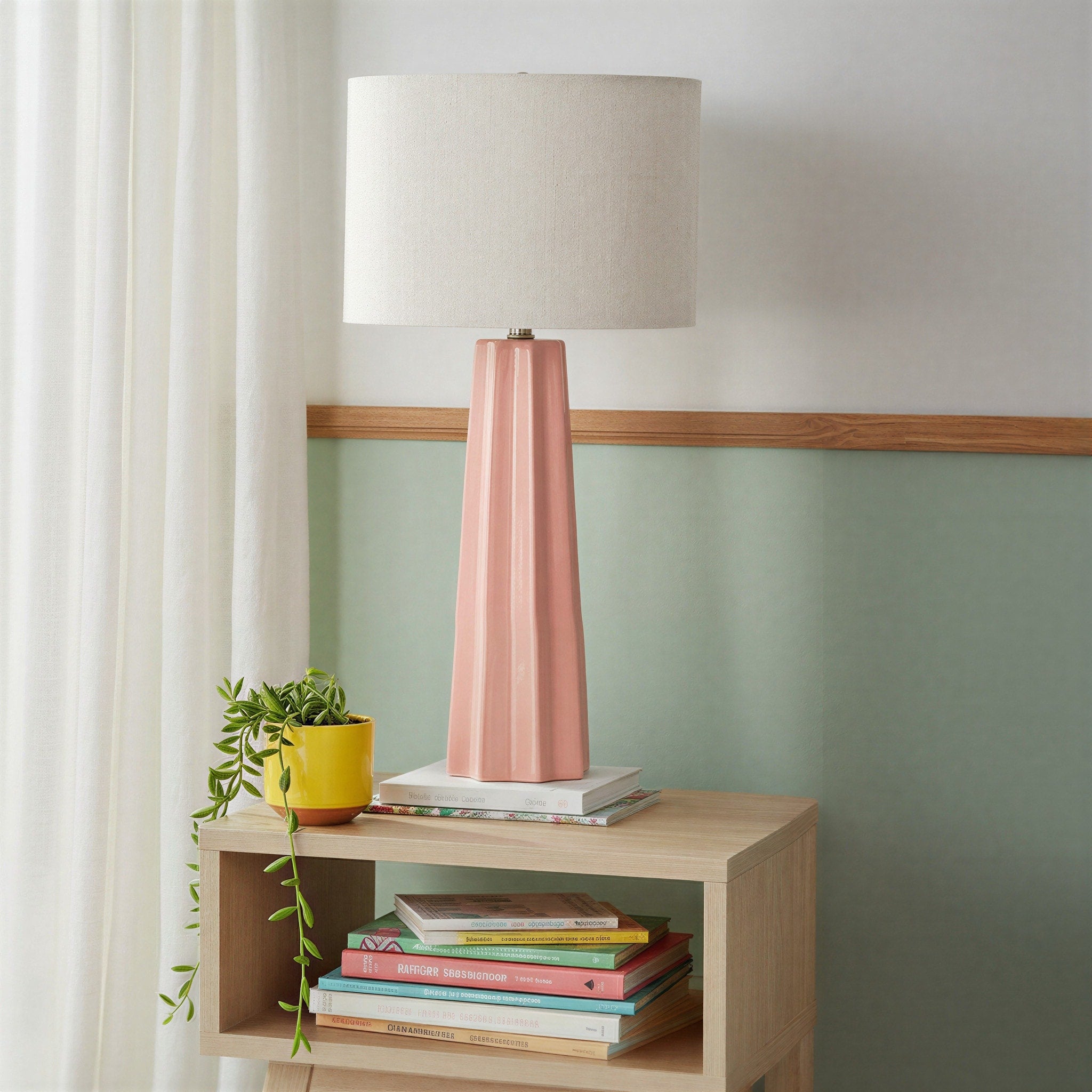 Enameled Aluminum Fluted Table Lamp With Linen Shade 12.0 L X 12.0 W X 24.0 H