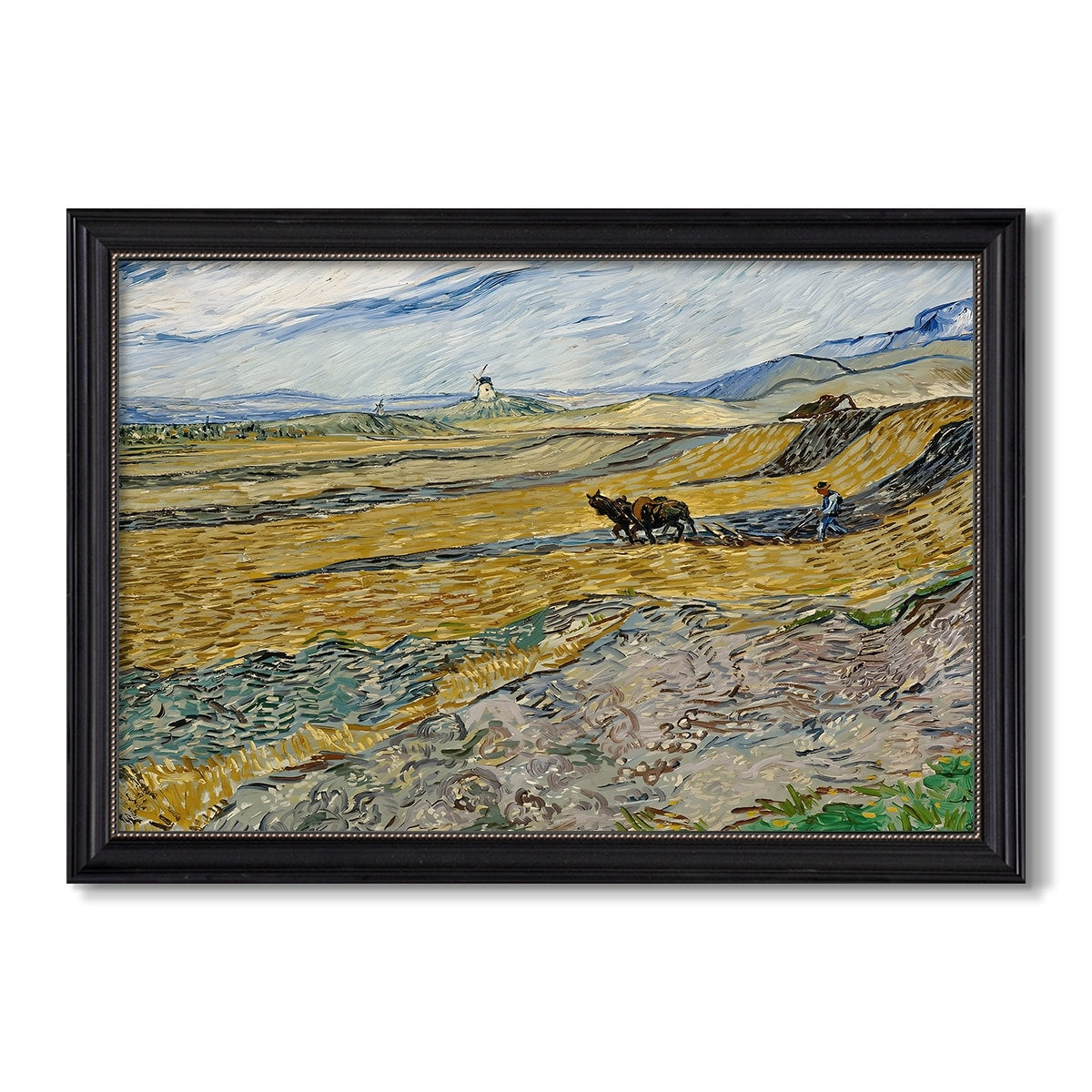 Enclosed Field With Ploughman 1889 Vincent Van Gogh Custom Framed Canvas