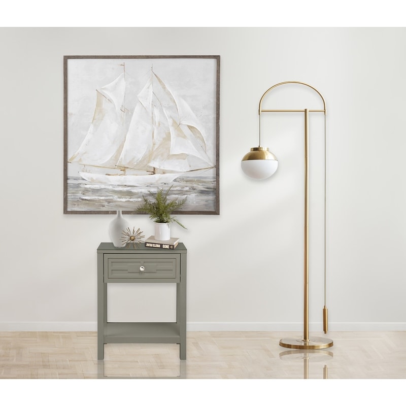 End Side Table Nightstand With Glass Top And Drawer