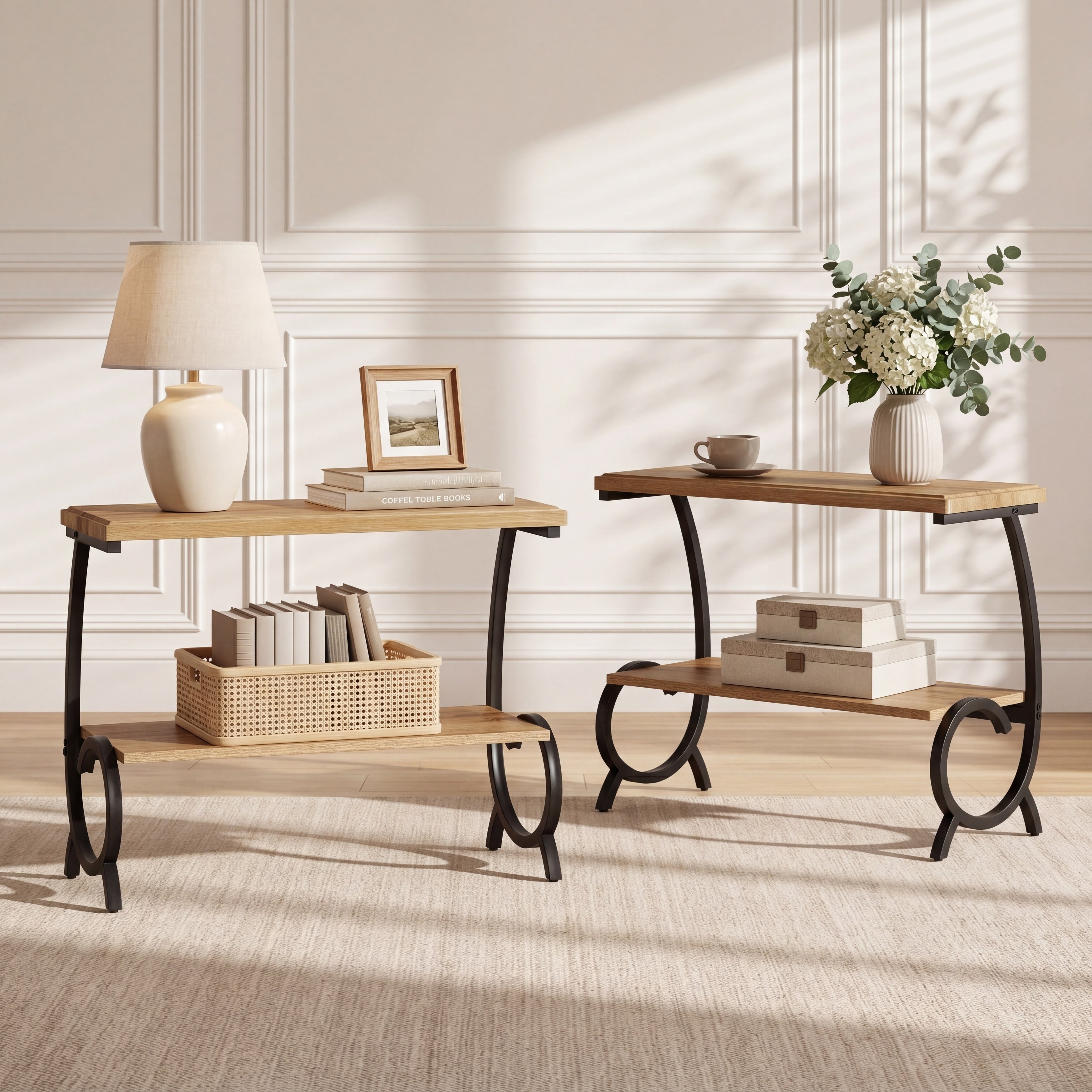 End Table Set Of 2 2 Tier Narrow Couch Side Table Farmhouse Side Table For Couch Bedside Nightstand For Living Room Bedroom