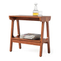 End Table With Storage Shelf Solid Wood Narrow 2 Tier Side Table