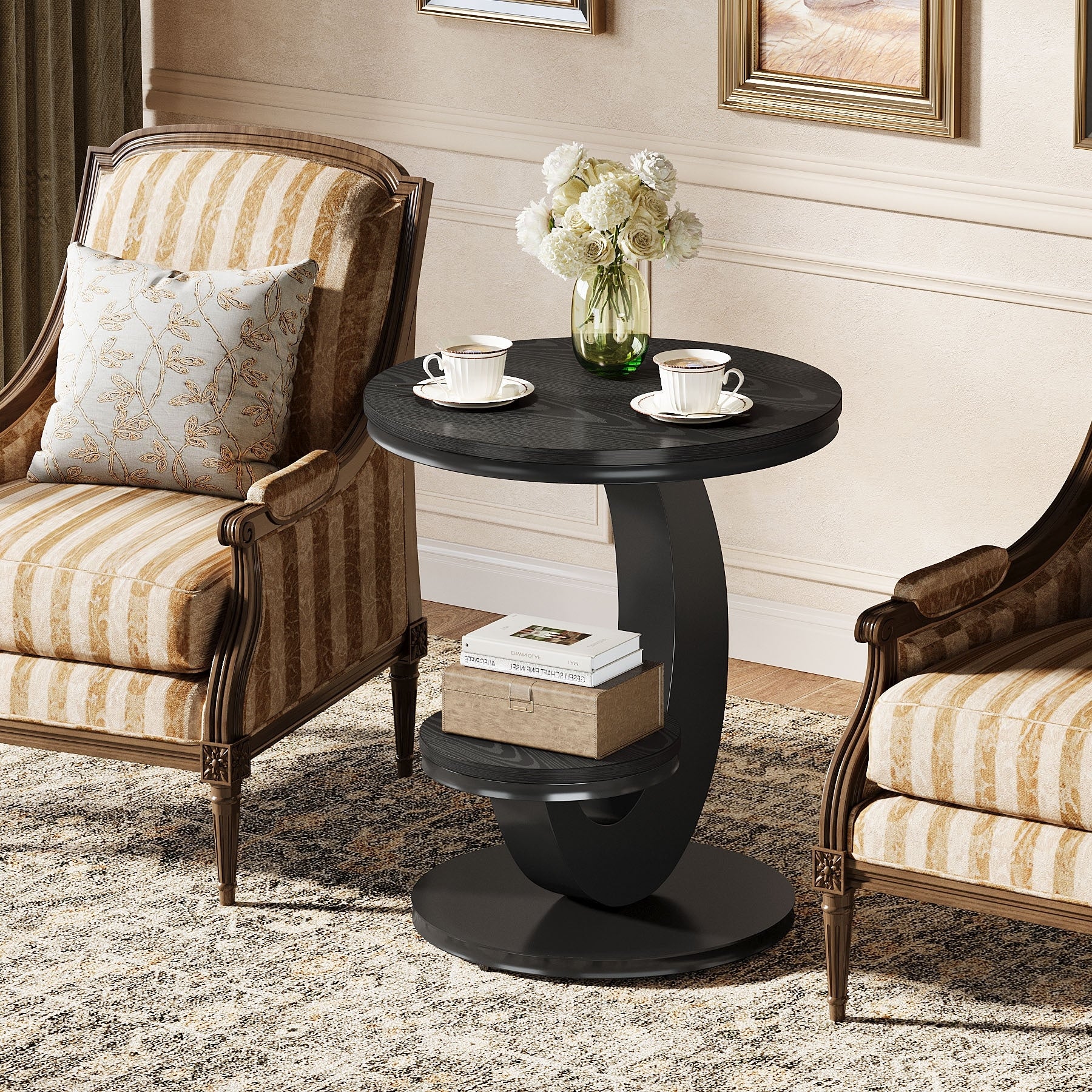 End Table With Storage Shelf Wood Sofa Side Bedside Nightstand Accent Snack Table For Living Room Bedroom