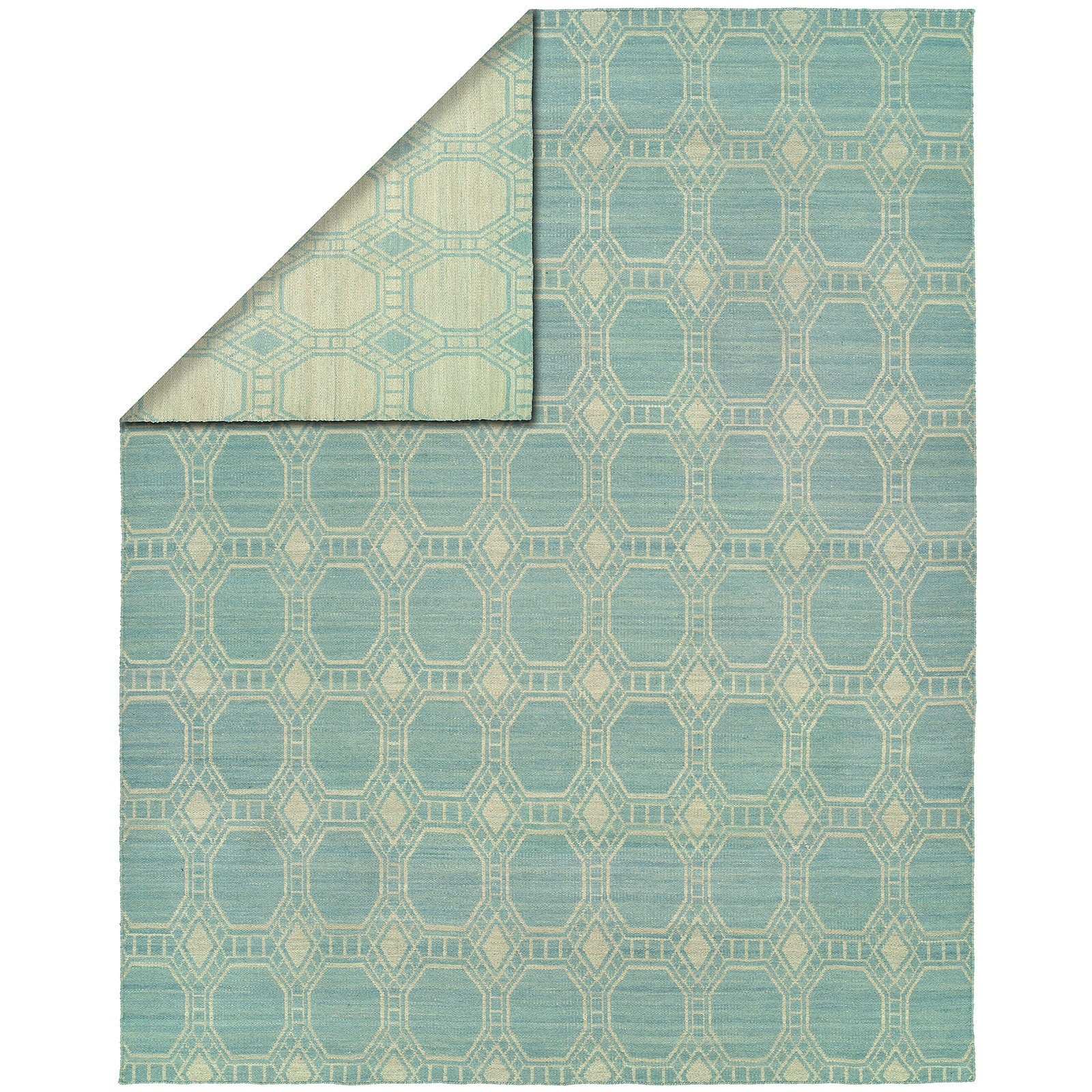 Endura Ivory Baby Blue Hand Made Reversible Area Rug 10 X 14 10 X 14