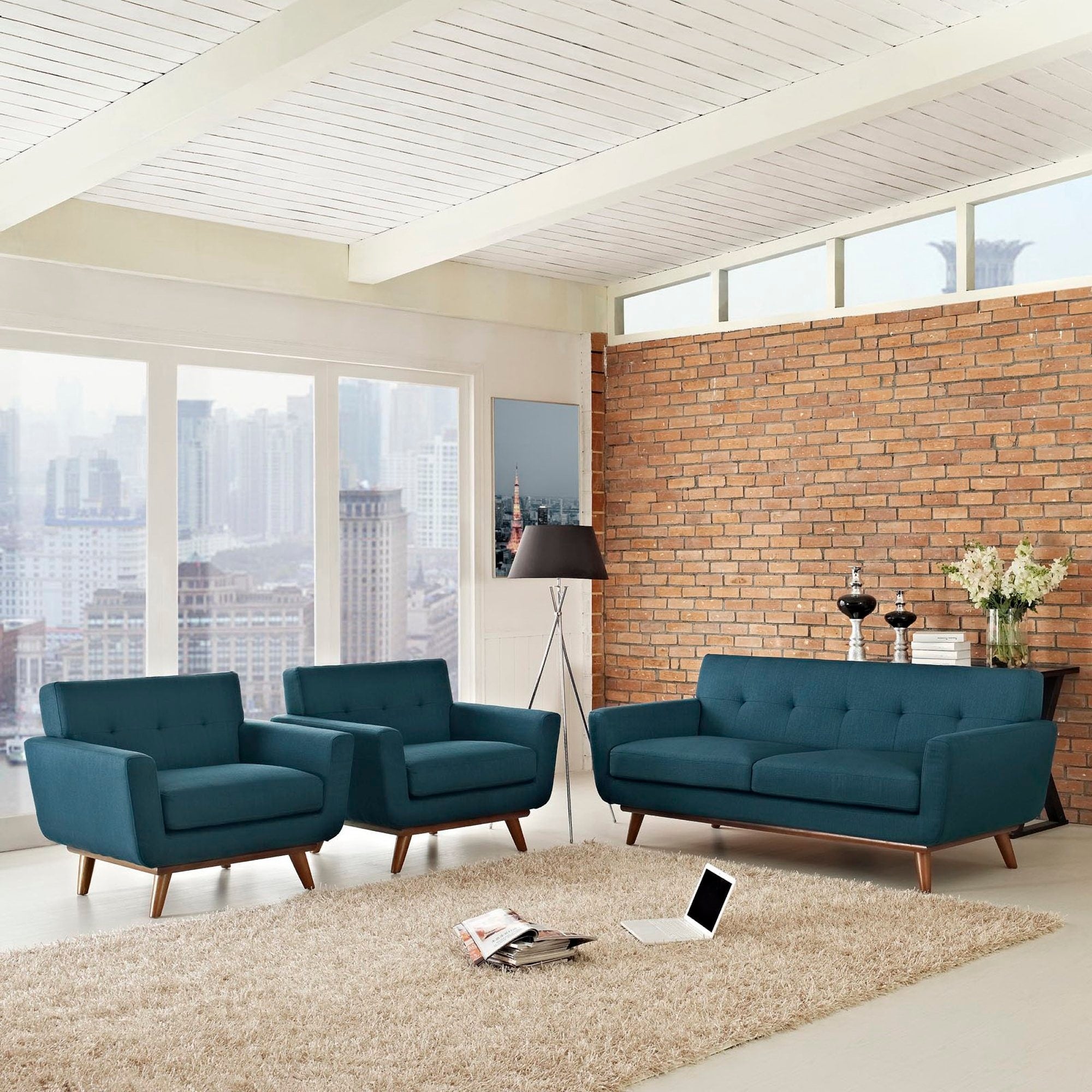Engage Mid Century 3 Piece Armchairs And Loveseat Set