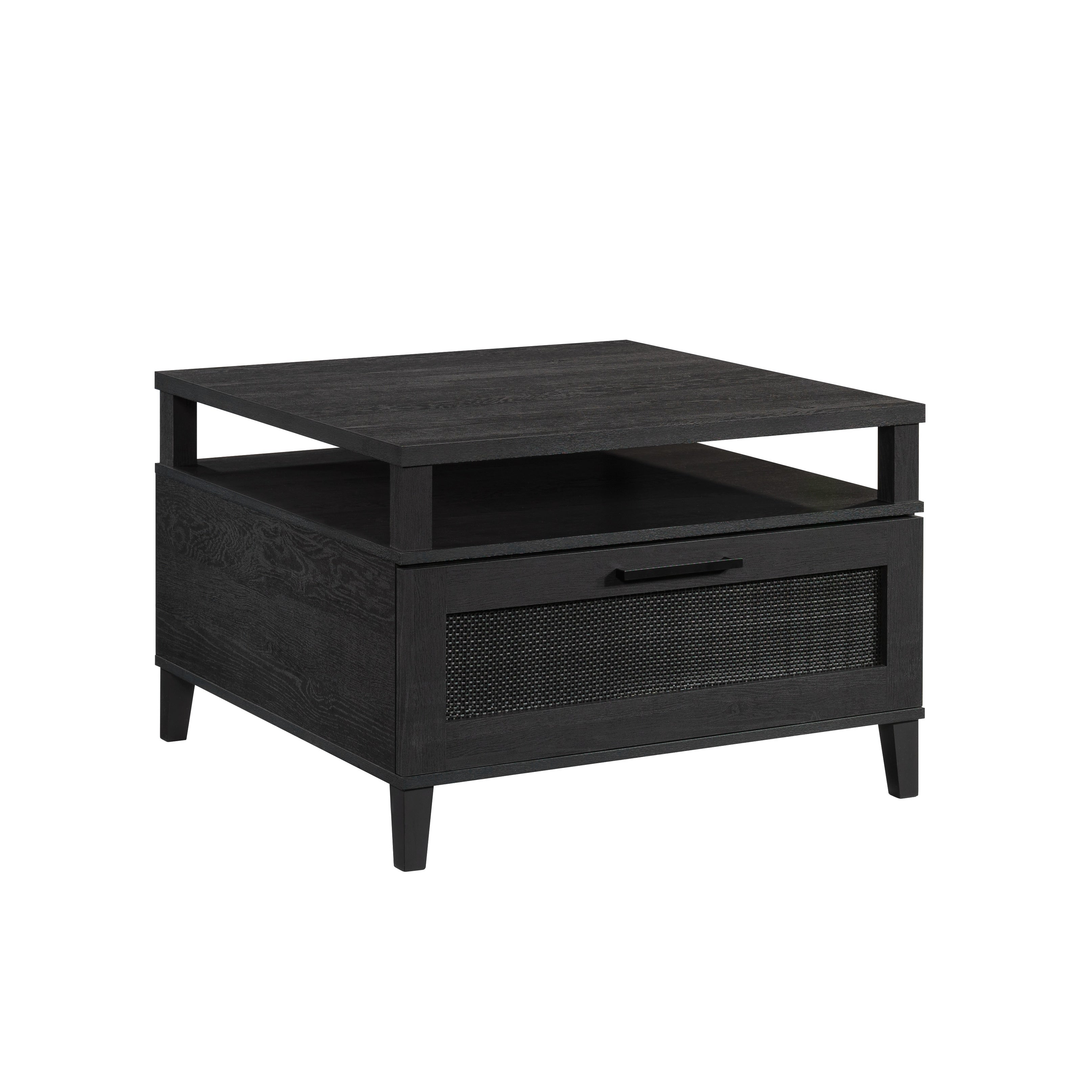 Engineered Wood Coastal Coffee Table With Spacious Drawer Black 31.5 W X 31.5 D X 20.98 H