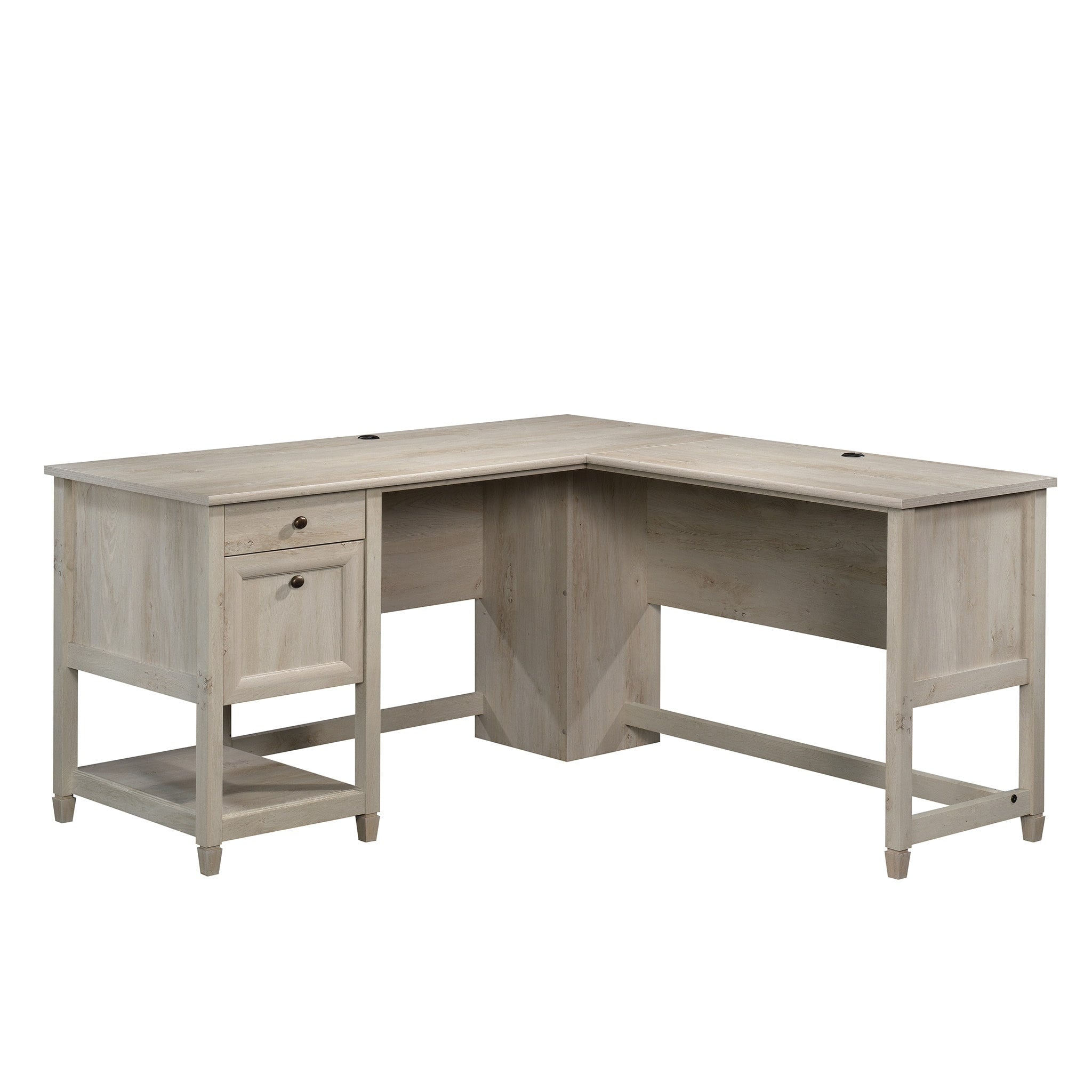 Engineered Wood Coastal L Shaped Desk With File Drawers Gray
