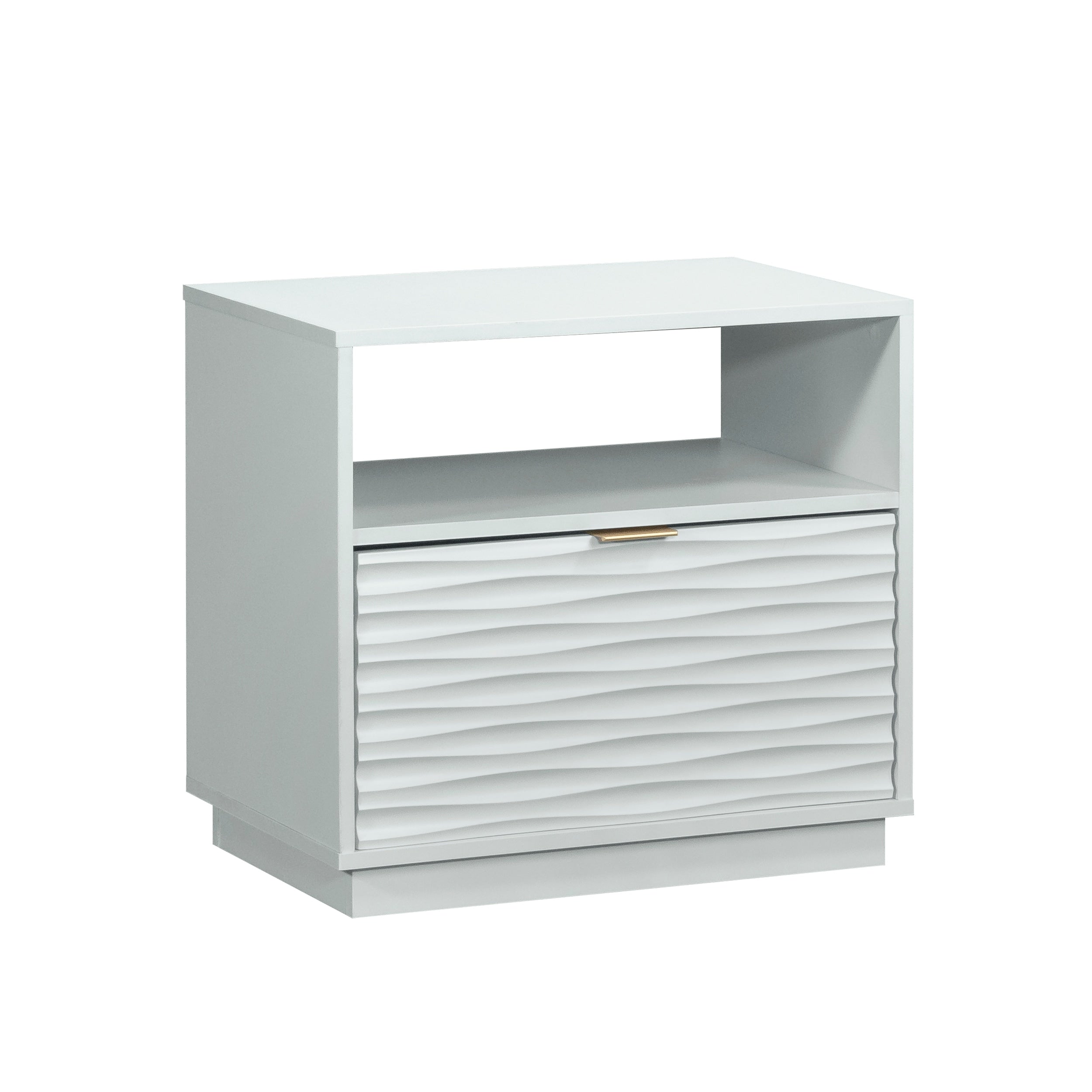 Engineered Wood Coastal Night Stand Spacious Drawer And Open Shelf White