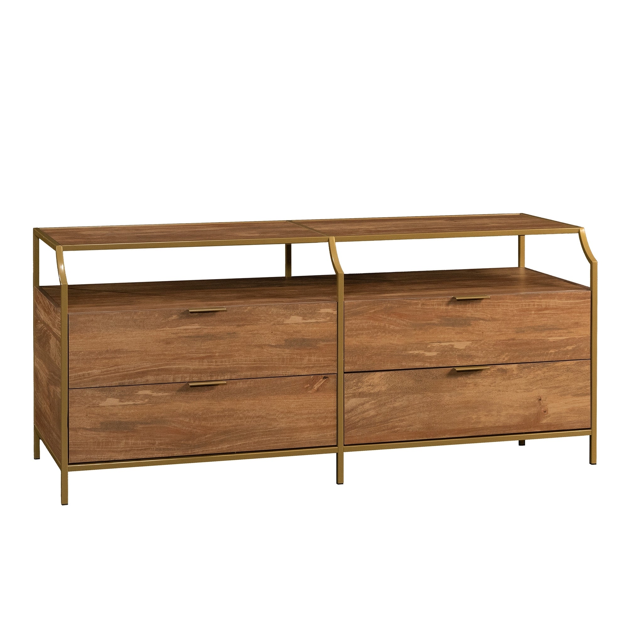 Engineered Wood Contemporary Dresser With 4 Drawers And Upper Shelf Brown
