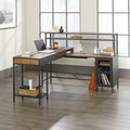Engineered Wood Industrial L Shaped Desk With 2 Drawers And Shelves Brown