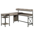 Engineered Wood Industrial L Shaped Desk With Built In Usb Ports And Grommet Holes Brown