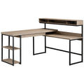 Engineered Wood Industrial L Shaped Desk With Elevated Cubby Shelf Brown