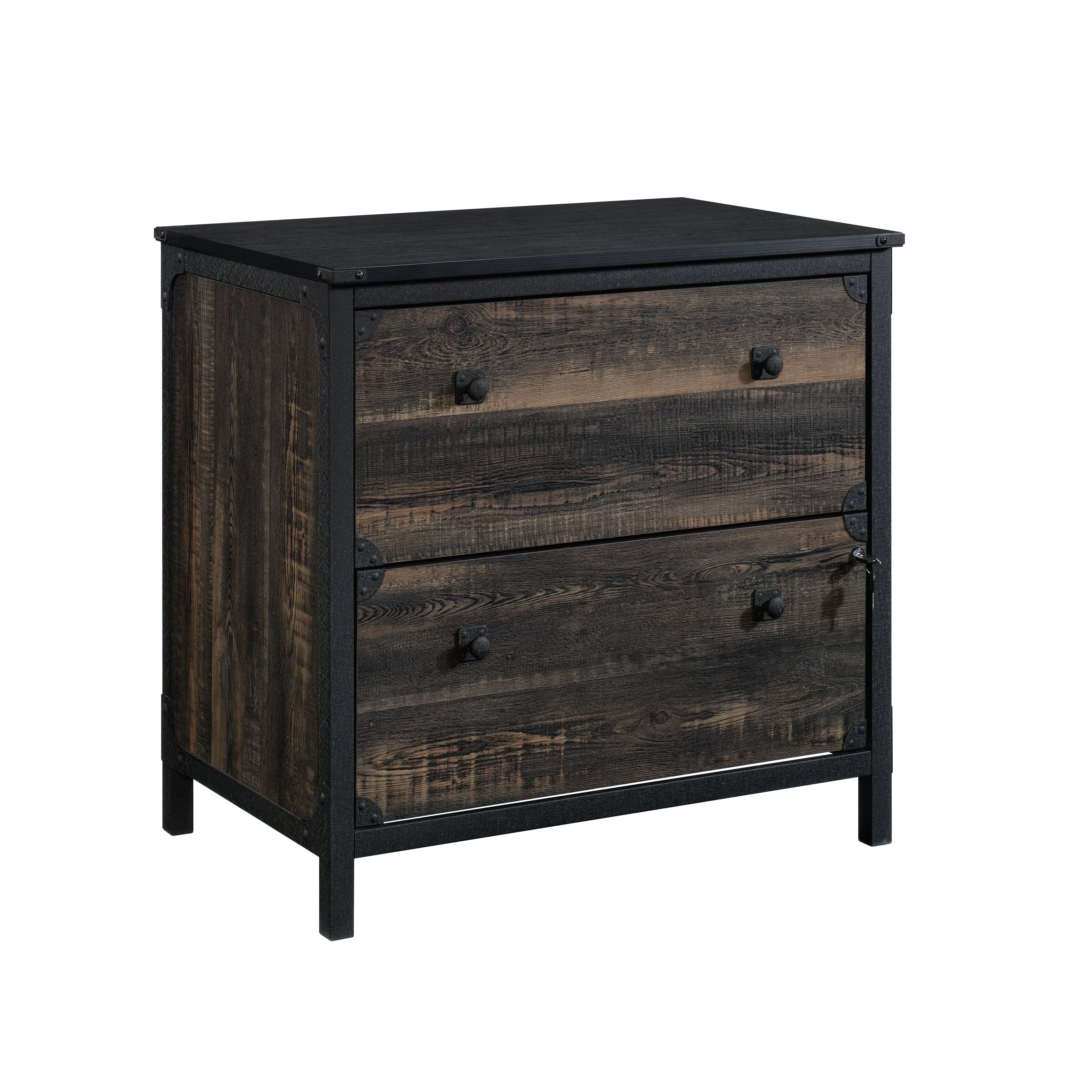 Engineered Wood Industrial Lateral File With A Lockable Drawer Brown
