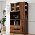 Engineered Wood Kitchen Pantry Cabinet With Glass Door Pull Out Storage System Drawers Microwave Stand By Gdfstudio