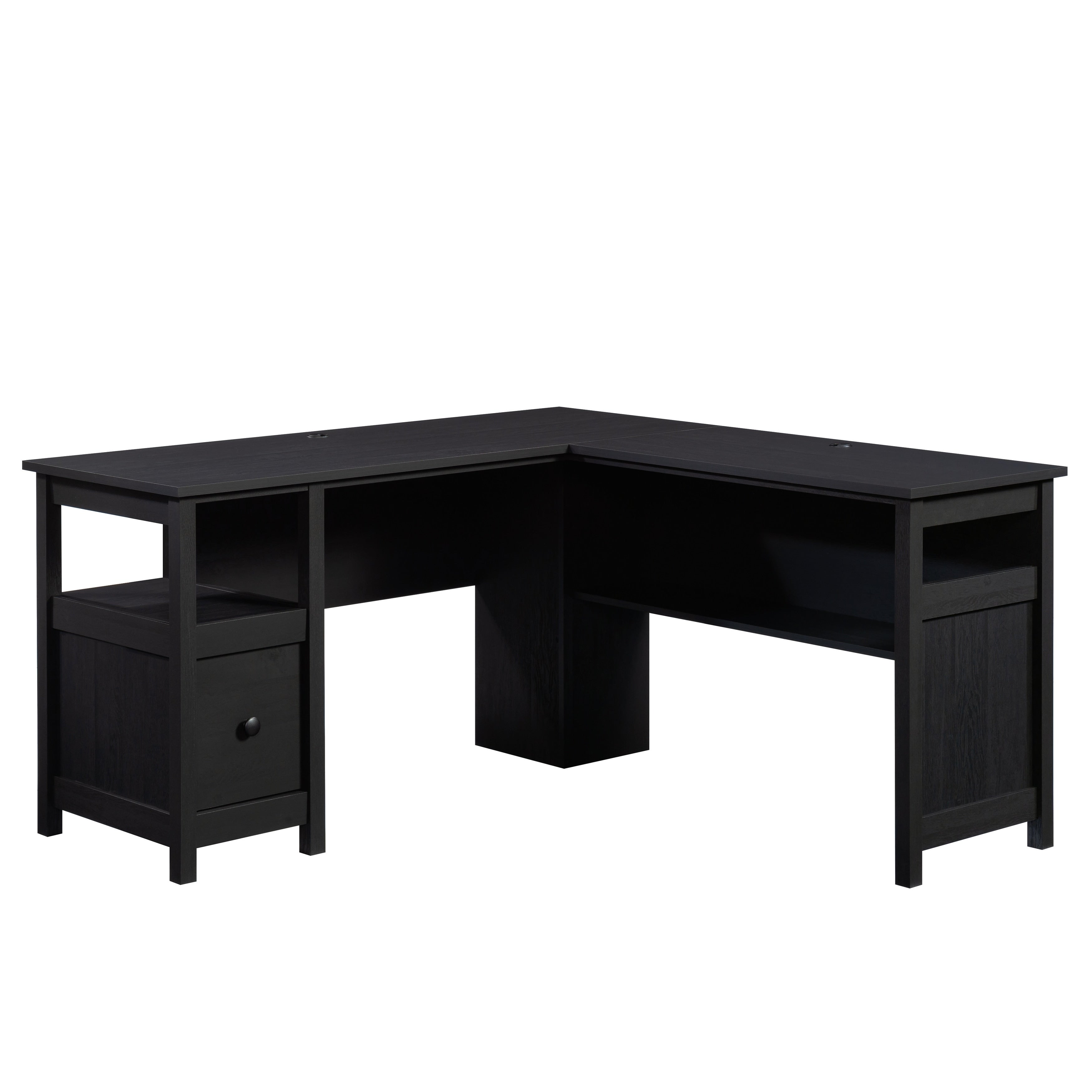 Engineered Wood Traditional L Shaped Desk With File Drawer Black