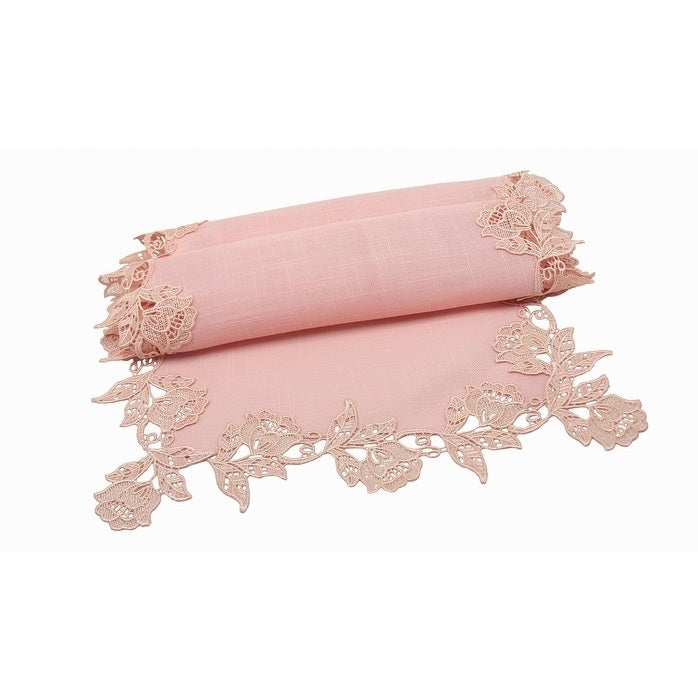 English Rose Lace Trim Table Runner 16 By 72 Inch Rose Quartz