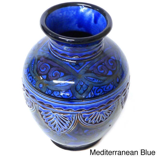 Engraved Ceramic Vase Handmade In Morocco