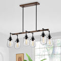 Enija Imitation Wood Grain Matte Black 6 Light Chandelier