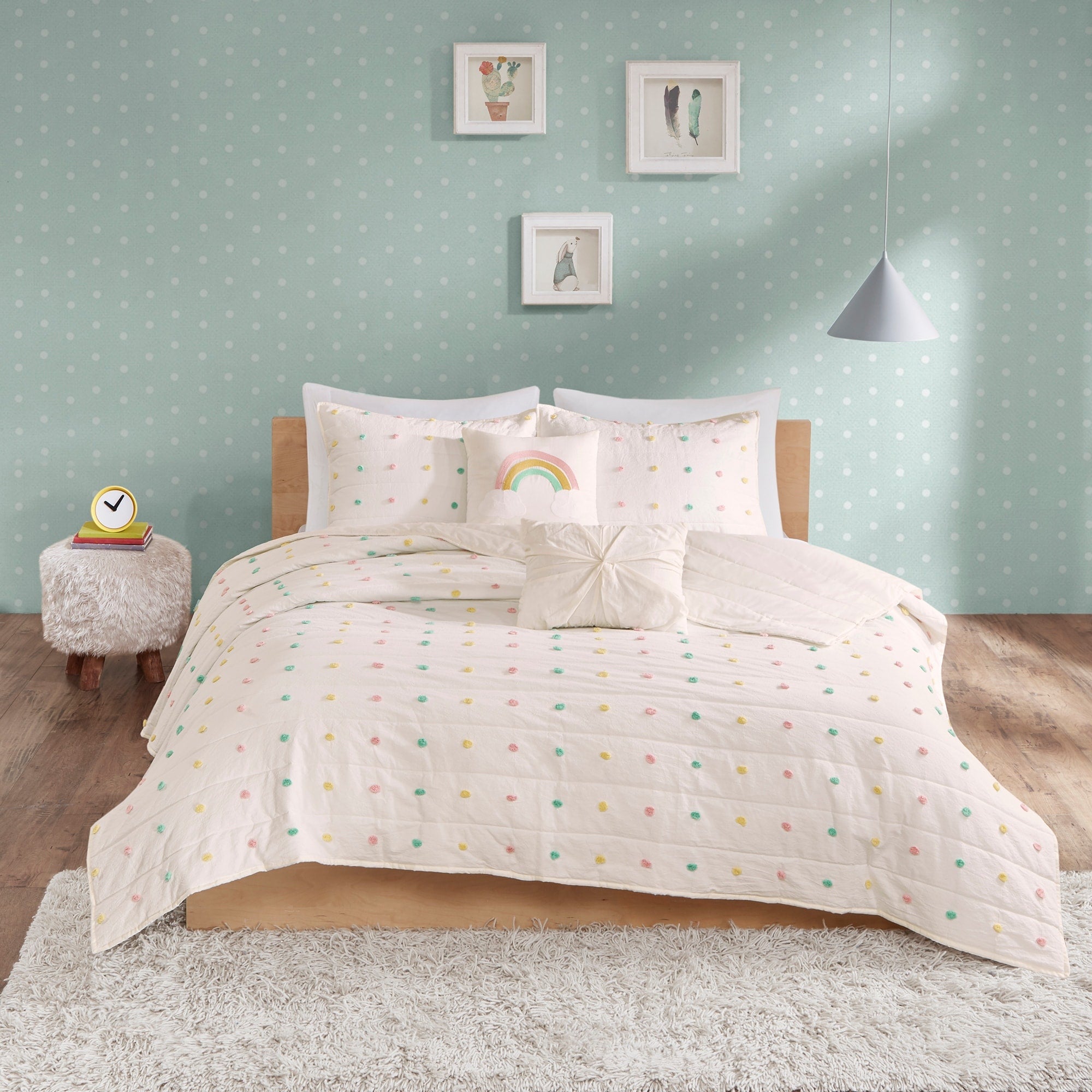 Urban Habitat Kids Ensley Multi Cotton Jacquard Pom Pom Coverlet Set