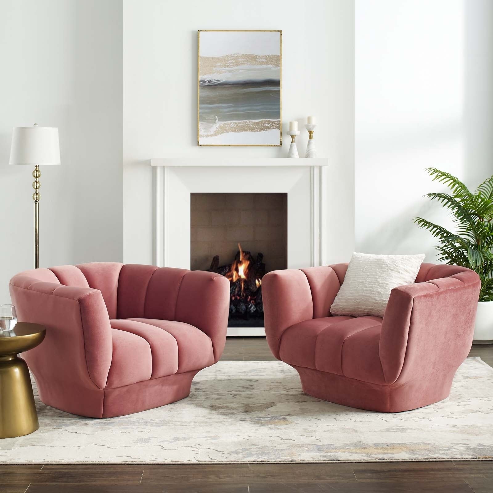 Entertain Vertical Channel Tufted Performance Velvet Armchair Set Of 2