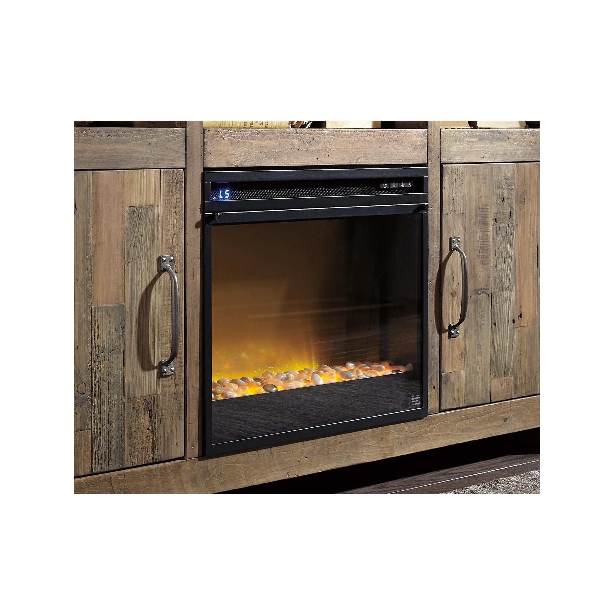 Entertainment Accessories Media Glass Stone Fireplace Insert Black