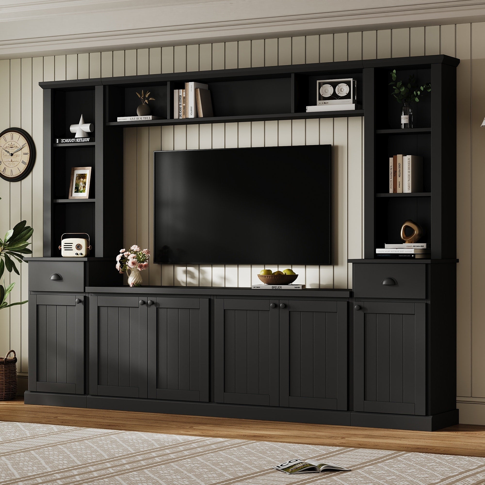 Entertainment Wall Unit Set With Bridge For Tvs Up To 75 Ample Storage Space Tv Stand With Adjustable Shelves Media Console