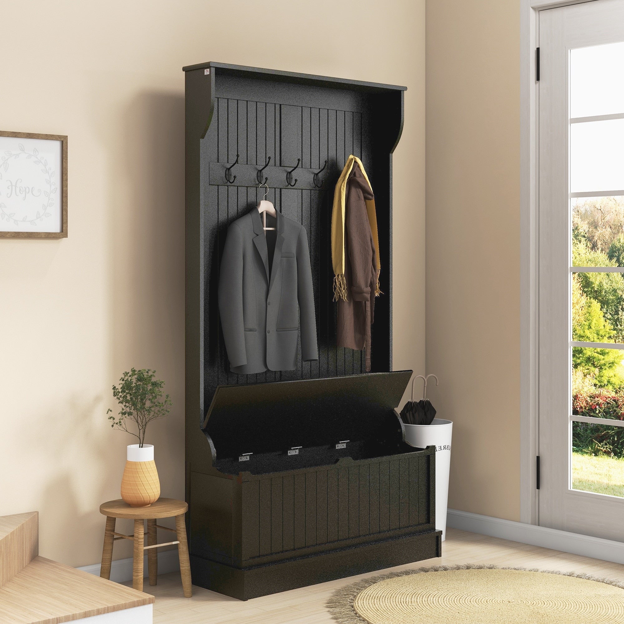 Entryway Bench Hall Tree With Storage Bench Hallway Bench Indooe Bench Coat Rack With 4 Hooks And Shoe Storage