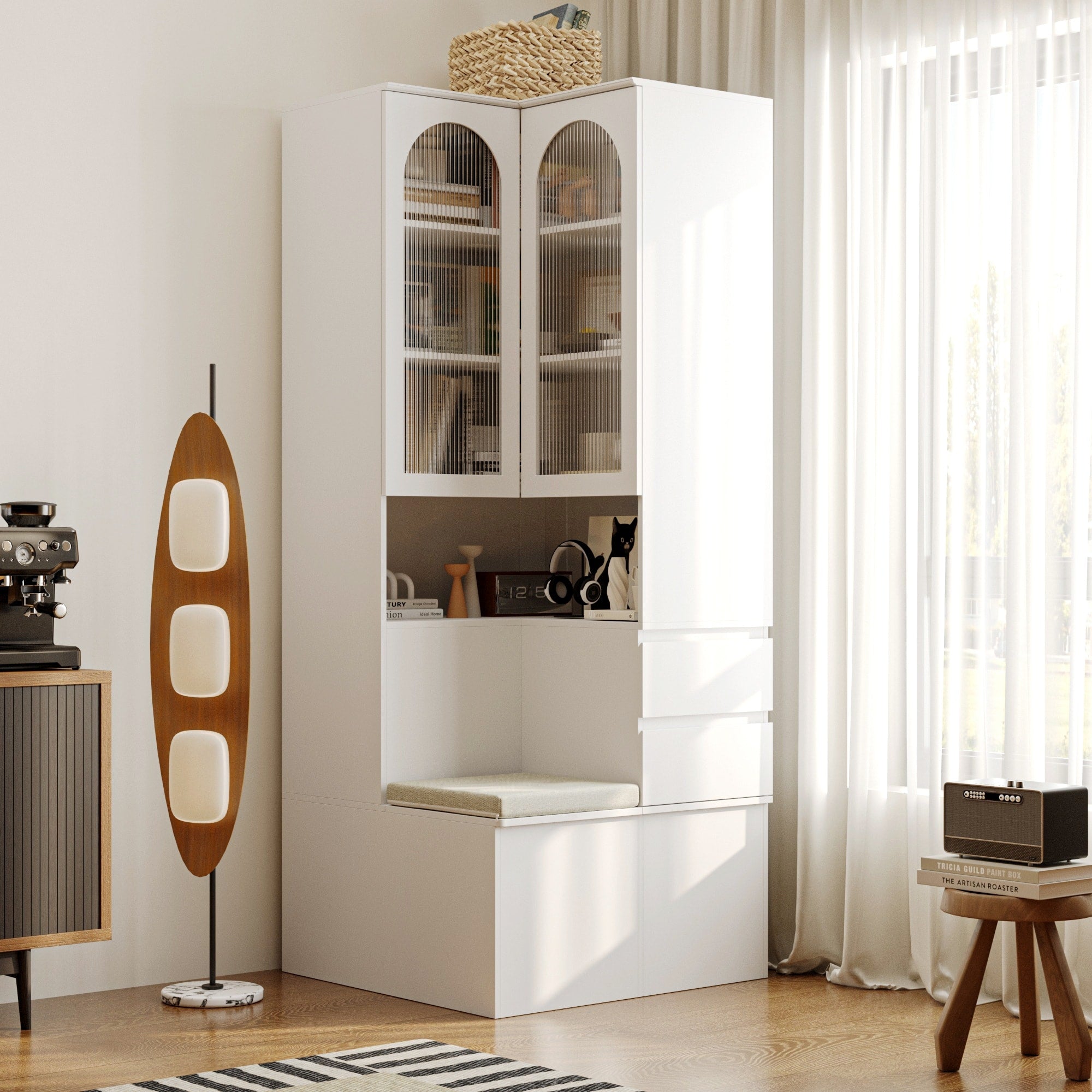 Entryway Cabinet Tempered Glass Doorsstorage Bench With Cushion Modern Mudroom Hall Tree Organizer With Hidden Storage