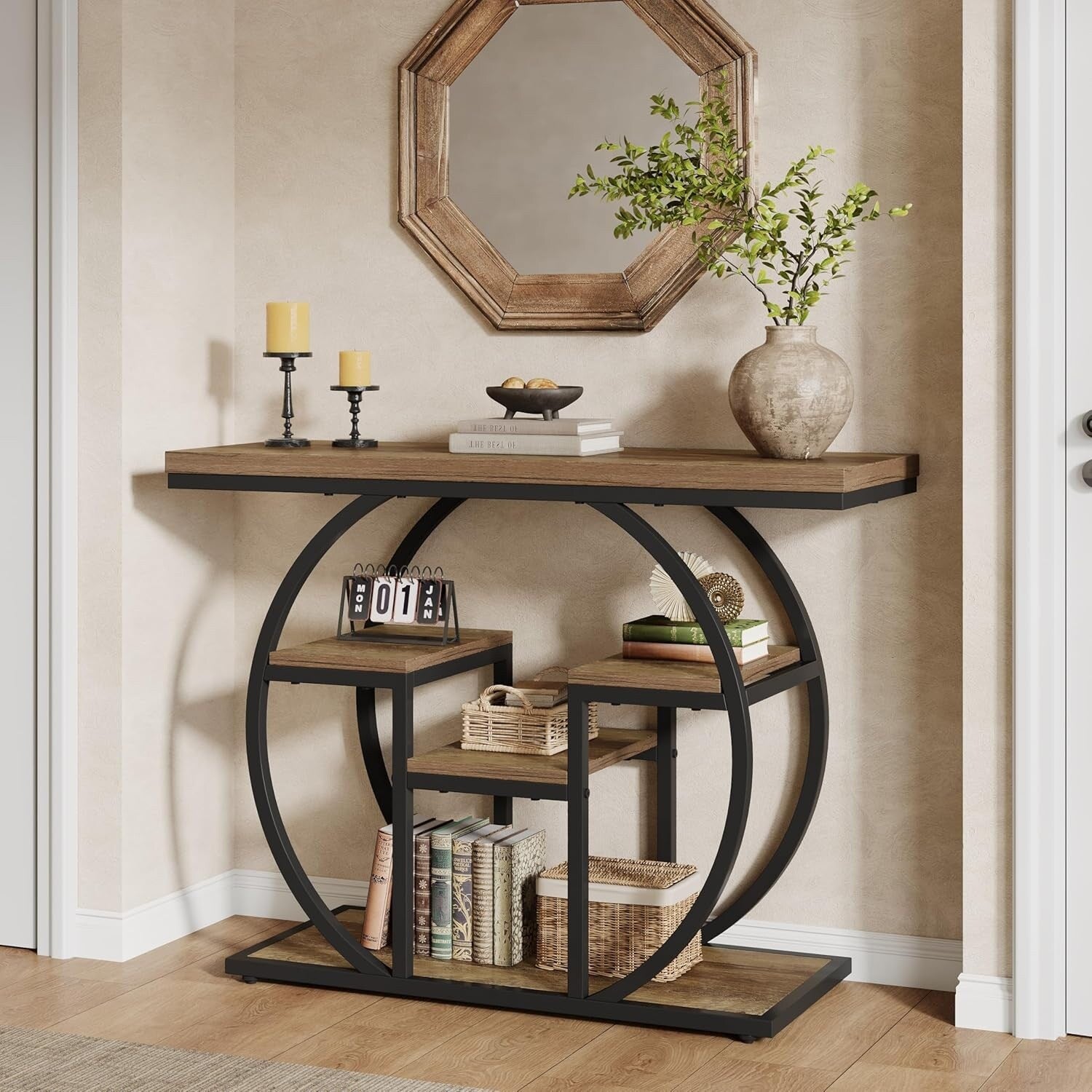 Entryway Console Sofa Table With Storage Shelves Wood Accent Table For Entryway Living Room Hallway Foyer