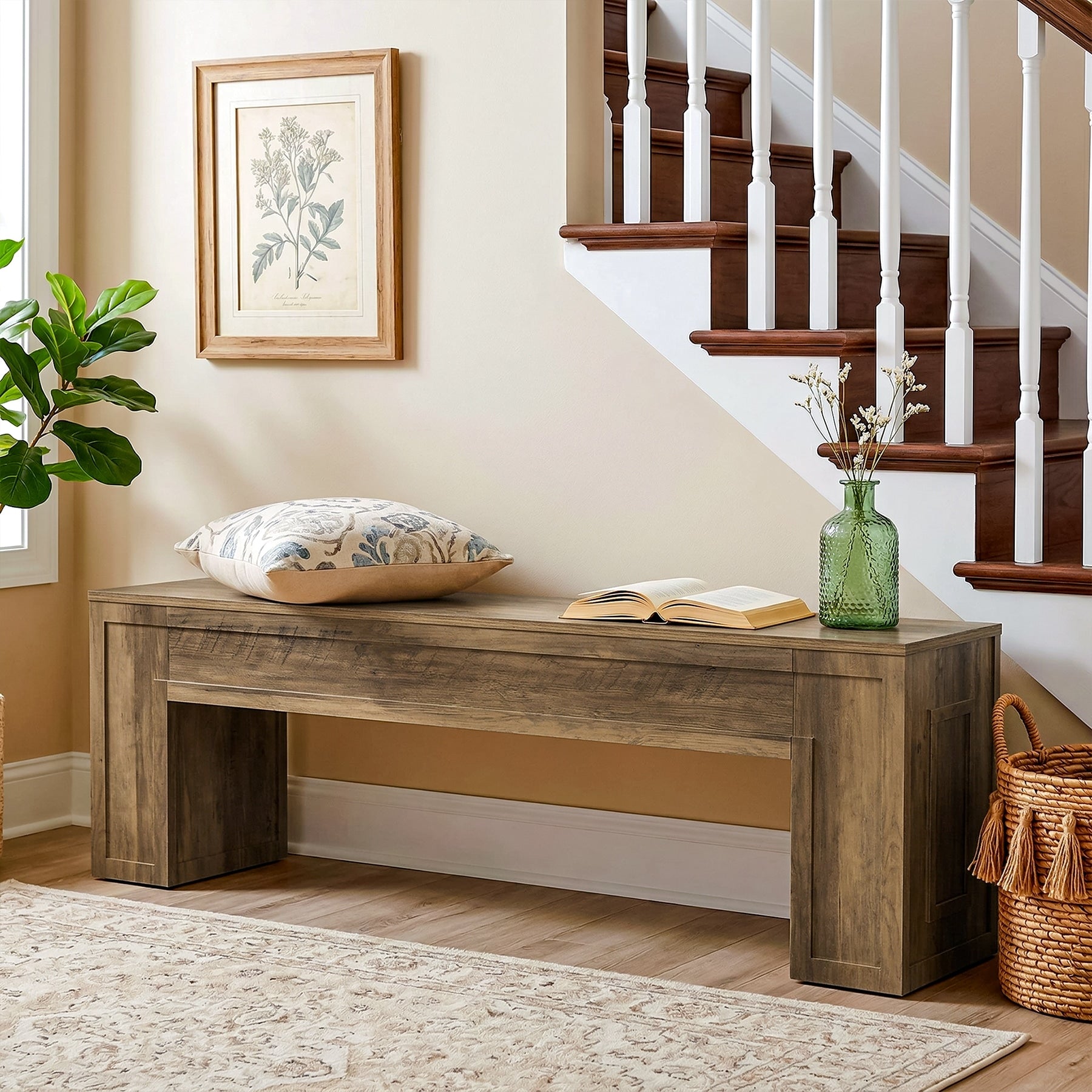 Entryway Shoe Bench 55 Farmhouse Wooden Kitchen Table Bench 11.81 D X 55.11 W X 17.72 H