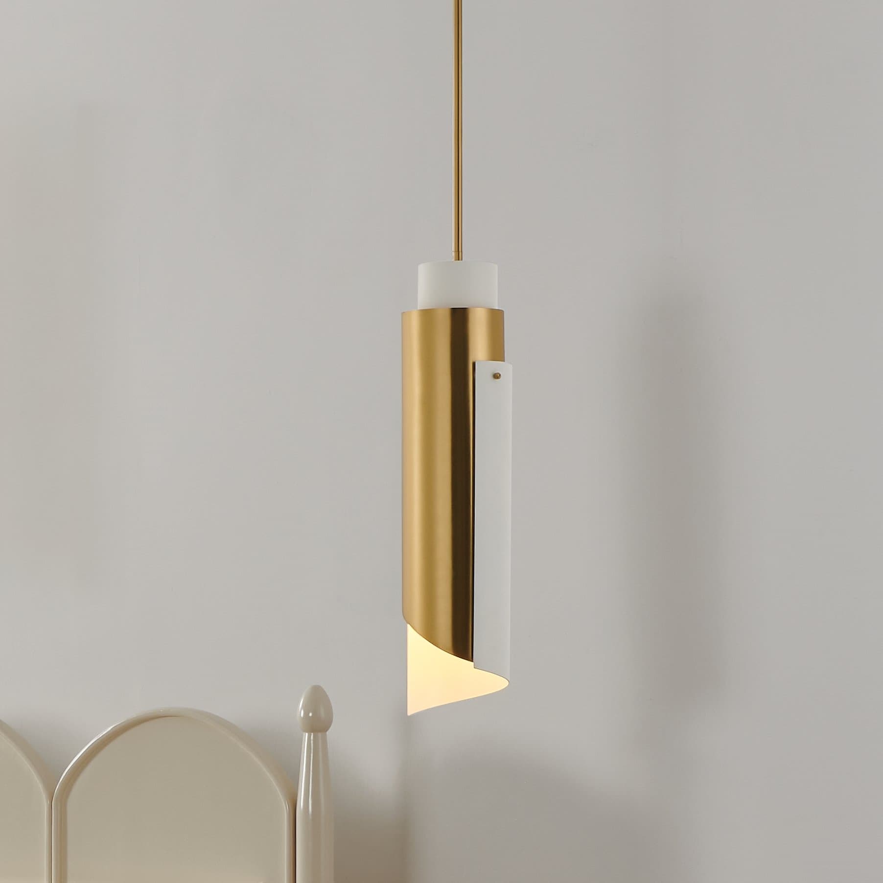 Enzio 6 Inch 1 Light Brushed Gold Pendant Light With Brushed Gold And Matte White Metal Shade