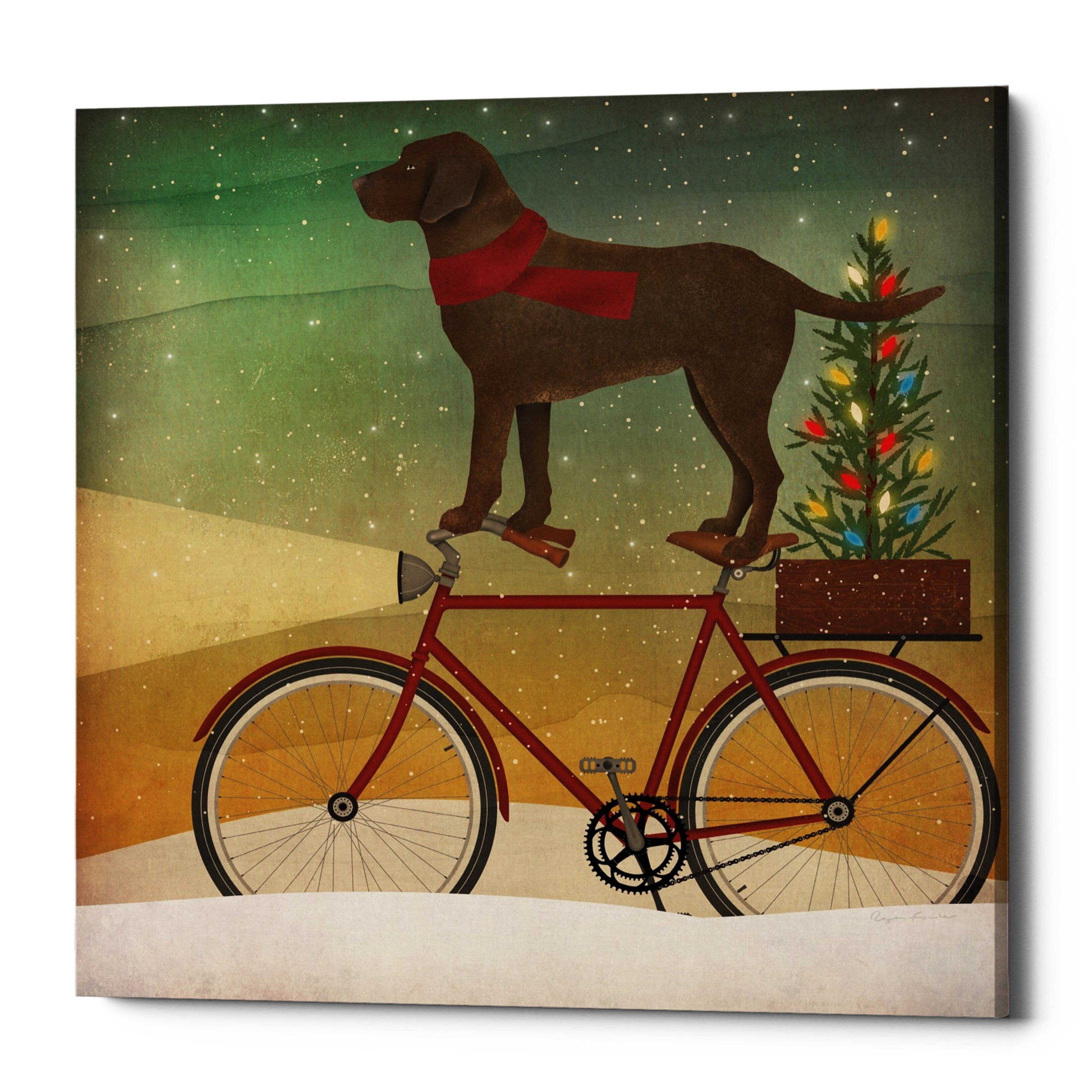 Epic Graffiti Brown Lab On Bike Christmas By Ryan Fowler Giclee Canvas Wall Art 12 X12