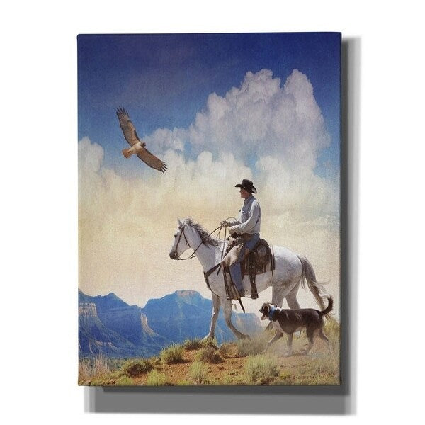 Epic Graffiti Cowboy With Dog And Hawk By Chris Vest Giclee Canvas Wall Art 12 X16