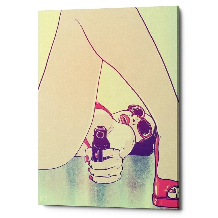Epic Graffiti Girl With Gun By Giuseppe Cristiano Giclee Canvas Wall Art 12 X18