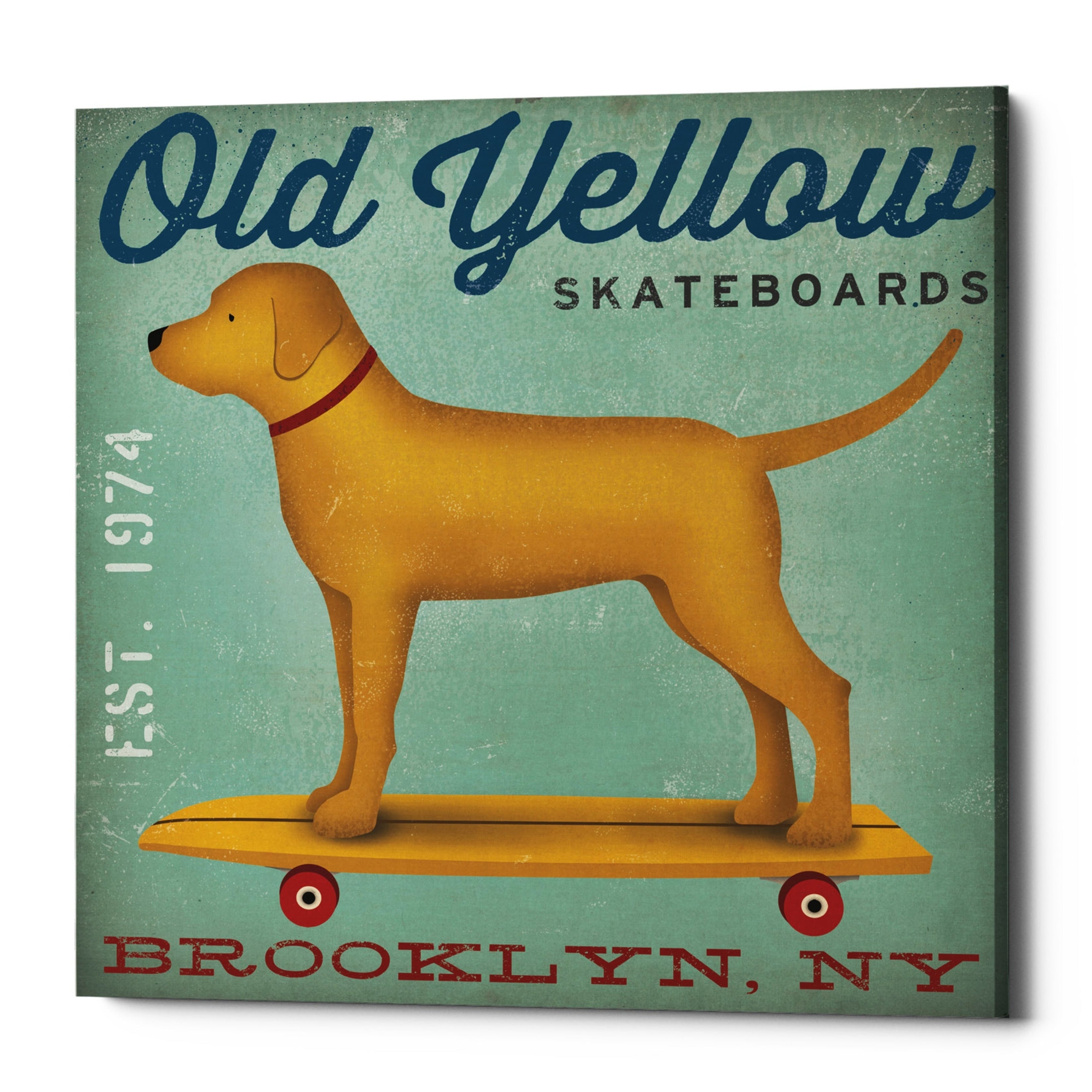 Epic Graffiti Golden Dog On Skateboard By Ryan Fowler Giclee Canvas Wall Art 12 X12