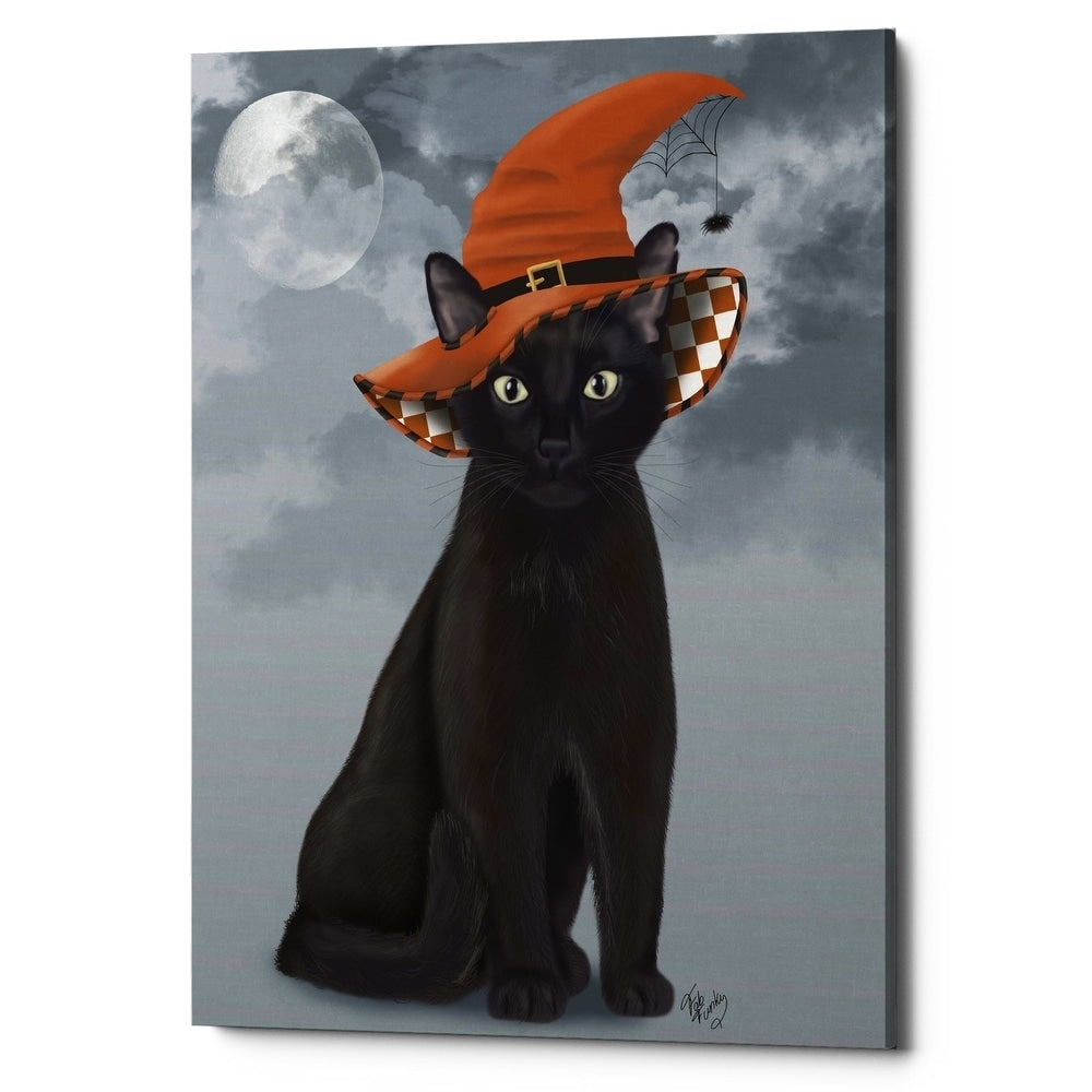 Epic Graffiti Halloween Black Cat In Witches Hat By Fab Funky Giclee Canvas Wall Art 12 X16